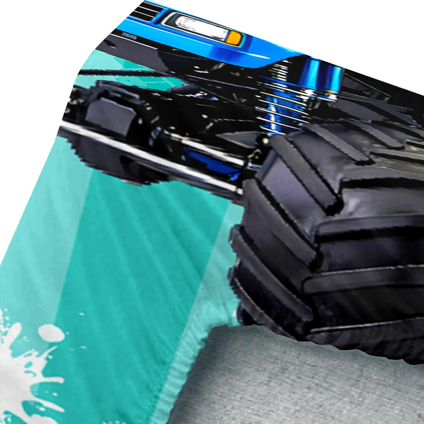 AILONEN Teal Graffiti Monster Truck Twin Fitted Sheet Set 3 Piece,Skull Flame Racing Bedding with 2 Pillowcases,Off Road Vehicle Linens for Boys Kids,16 Inch Deep Pocket Microfiber