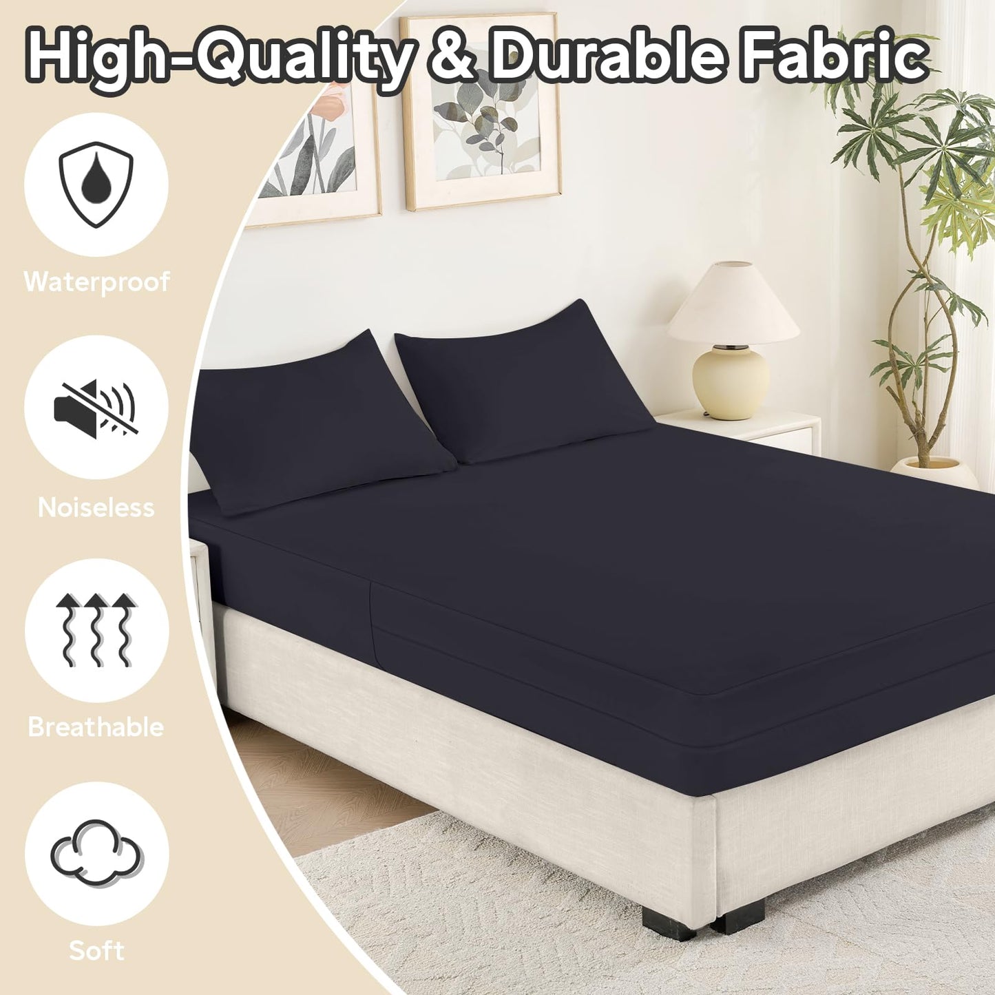 QUWOU Queen Mattress Protector(8’’-10” Depth) – Premium Six-Sided Waterproof Mattress Cover Bed Cover,Zippered Mattress Encasement for Bed, Noiseless Breathable Machine Washable,Black