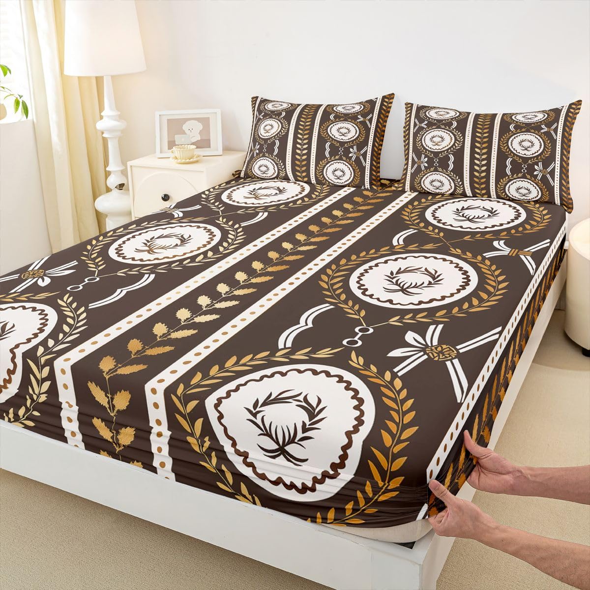 Erosebridal Geometric Paisley Bed Sheets Set Full Rustic Aztec Western Sheet Set Bohemian Geometric Sheets Vintage Tribal Flat Fitted Sheet