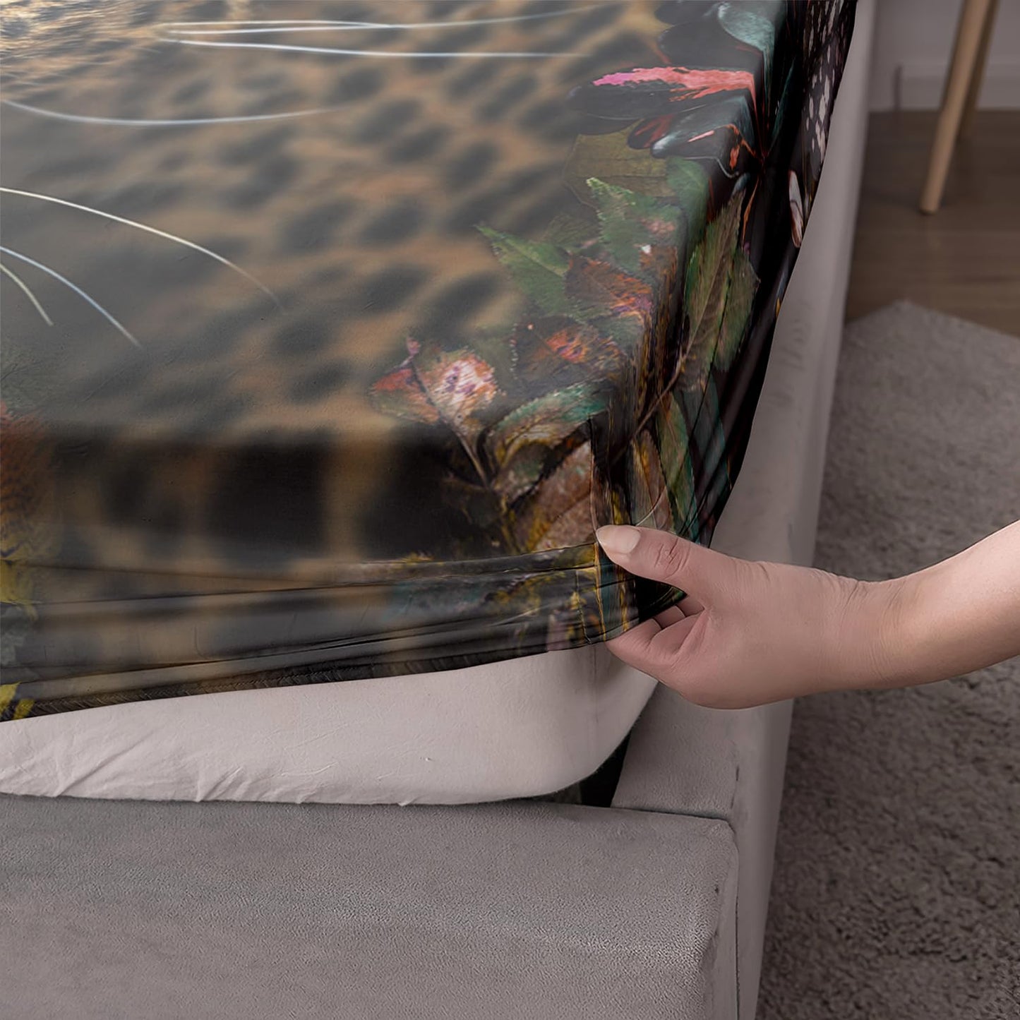 AILONEN Boys Leopard Fitted Sheet Set Twin XL Size, 3D Safari Animal Cheetah Bed Sheet Set,Botanical Leaves Floral Sheet Set 3 Pieces, 1 Fitted Sheet and 2 Pillowcases