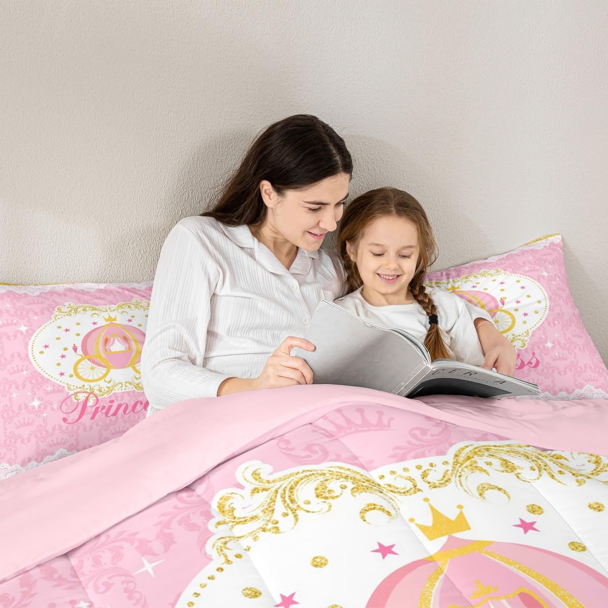 Homewish Girls Pink Theme Twin Size Comforter Set,Kids Carriage Decor All Season Bedding Set,Teens Princess Style Comforter,Children Cute Cartoon Decor Quilt Set Bedroom Collection 2Pcs