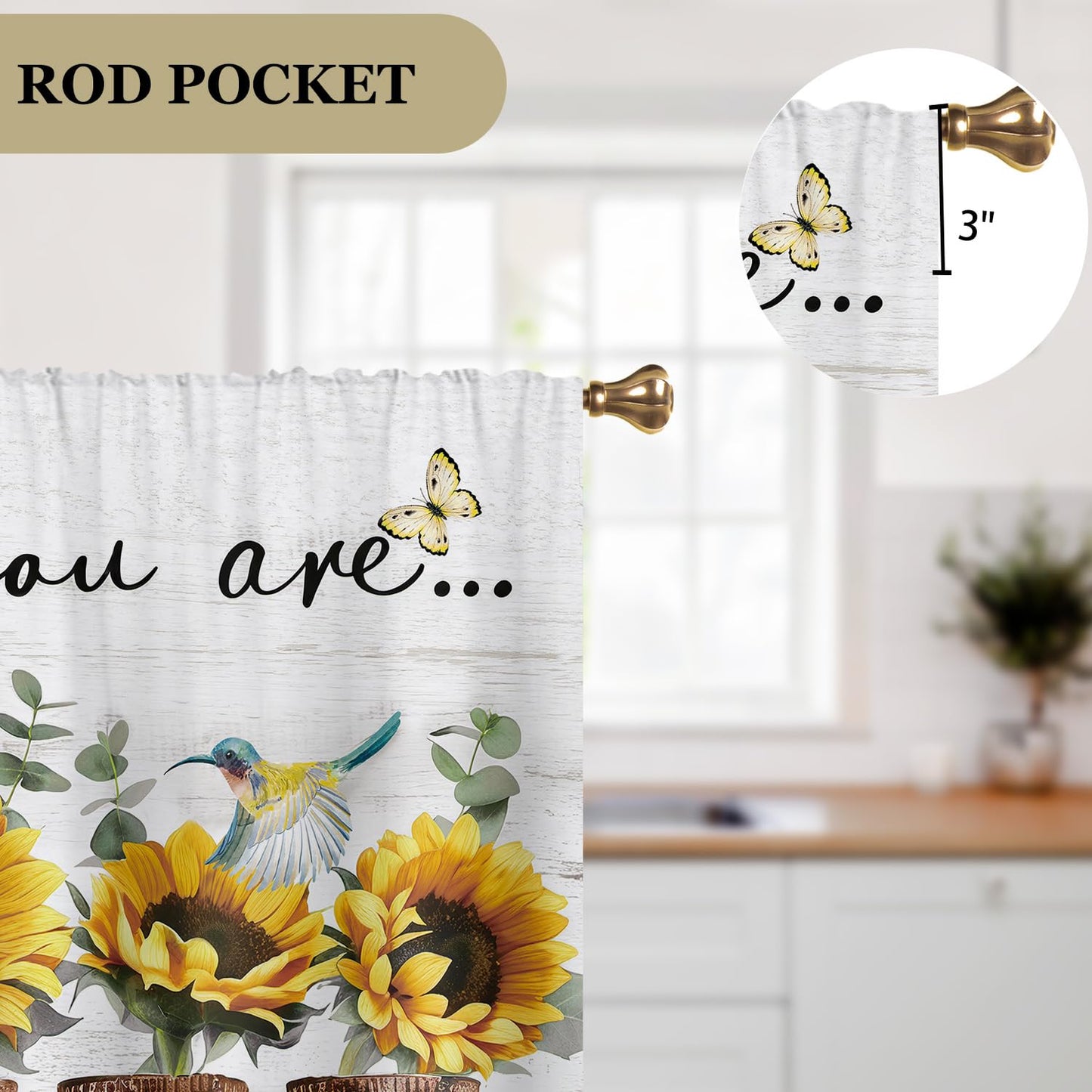 Cizuug Farmhouse Sunflower Kitchen Curtain Rustic Small Short Cafe Window Curtains Country Wooden Barn Inspirational Bathroom Window Drapes Treatment Tier Curtains 2 Panels (27.5x39 Inch)