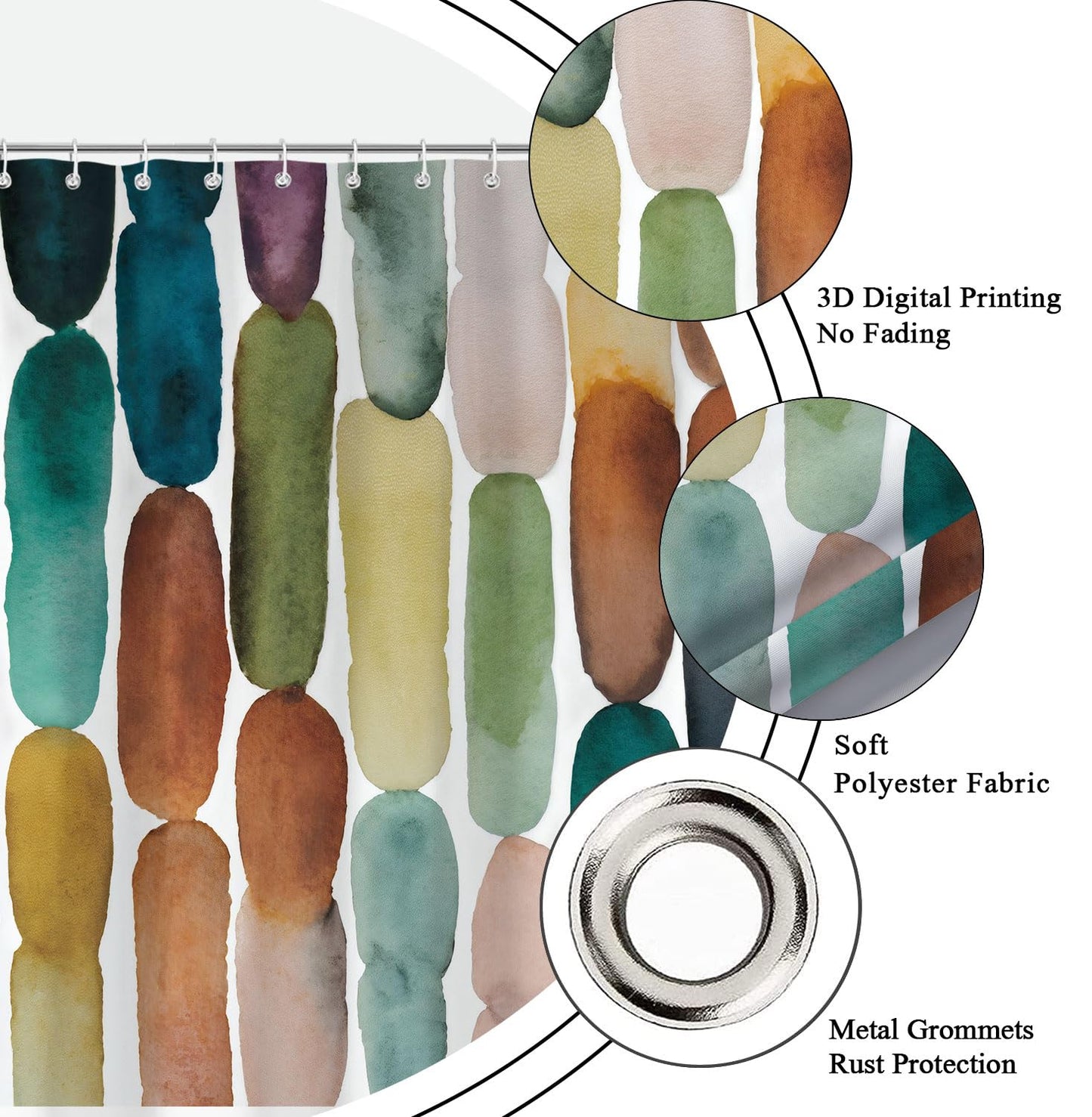 Yuphive Colorful Mid Century Modern Shower Curtain, Boho Abstract Geometric Retro Art Shower Curtains for Bathroom, Rainbow Unique Cute Pattern Polyester Fabric Bathroom Set 12 Hooks 72X72IN