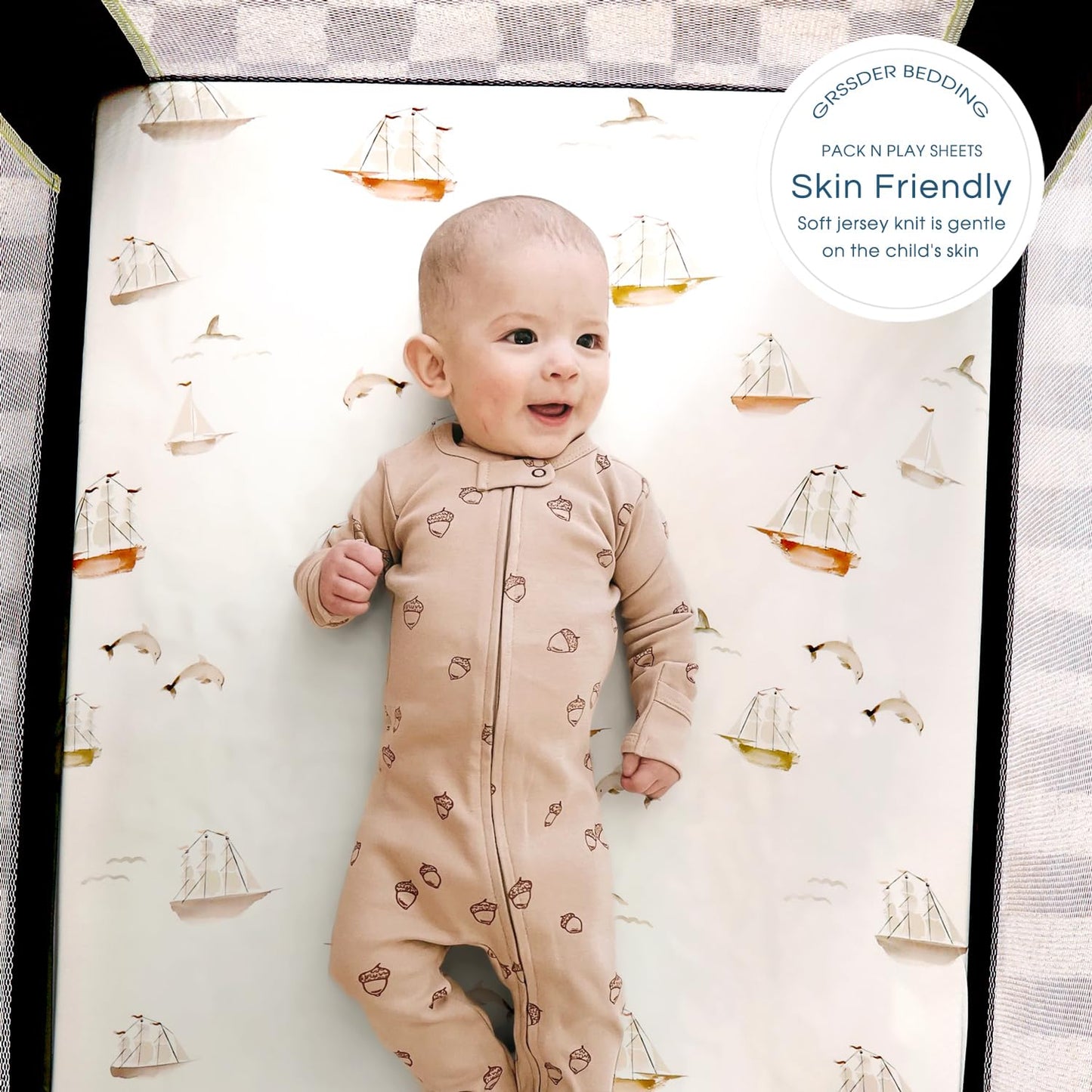 Stretchy Ultra Soft Jersey Knit Fitted Pack and Play Sheets Set 3 Pack, Portable/Mini Crib Sheets for Boys and Girls, Universal Fit for Pack N Plays Safe and Snug, Stylish Pattern of Duck Happy Party