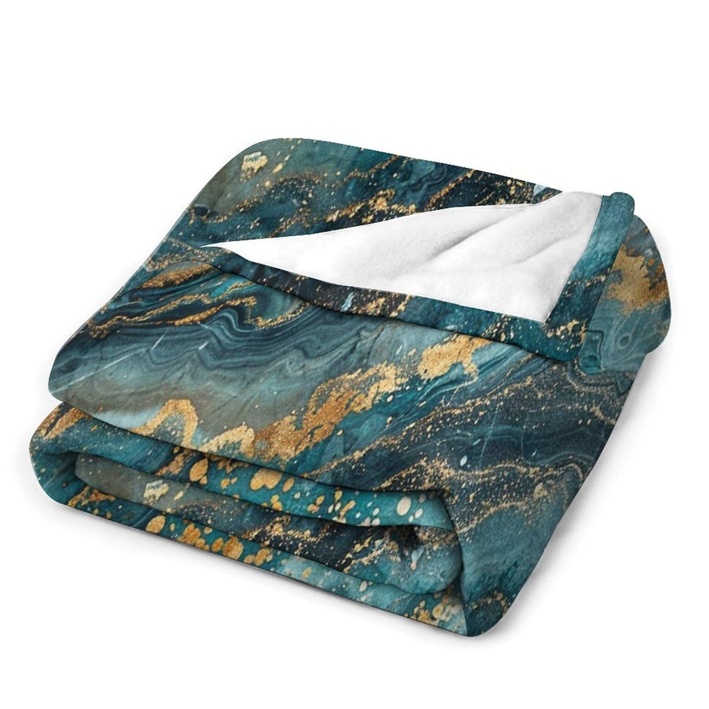 Marble Throw Blanket, Modern Abstract Foil Stone Texture Teal Gold Marble Super Soft Fuzzy Fluffy Blanket for Couch & Bed, Cozy Sofa Warm Blanket for Travel Camping 40"x50"
