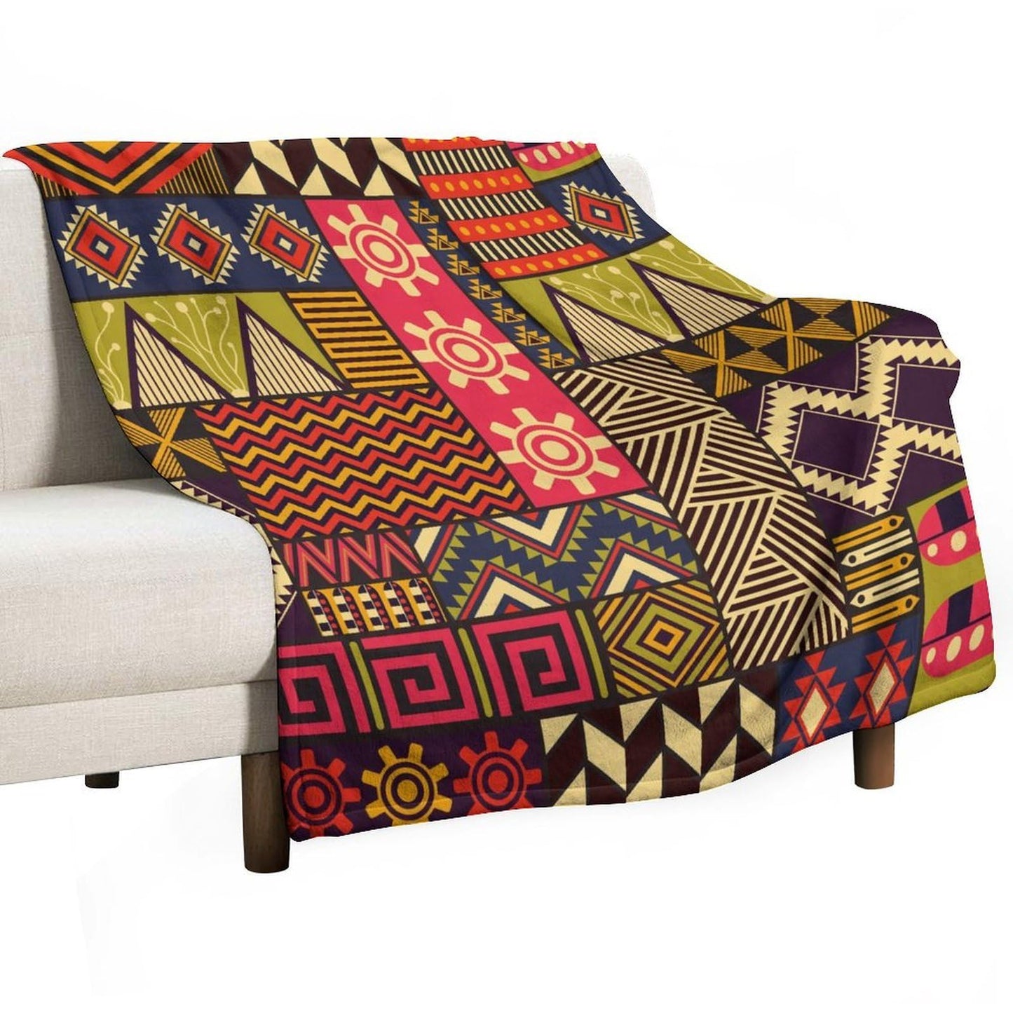 ZhiRain African Ethnic Throw Blanket African Indigenous Totem Geometric Abstract Pattern Blanket for Sofa Bed Couch Chair Or Dorm 50"x60"