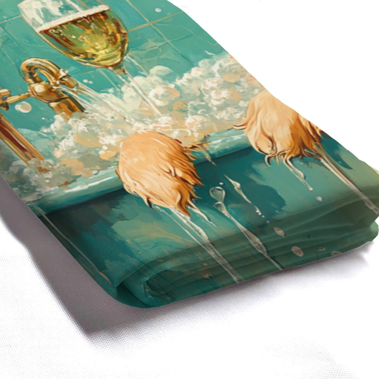 NGZ Funny Golden Retriever Teal Shower Curtain, SPA with Wine, Green Shower Curtain, 72x72 Inches Shower Curtains for Bathroom, Bath Curtains Set with 12 Hooks
