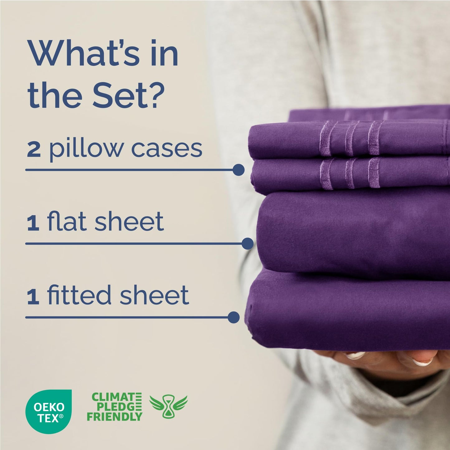 Full Size 4 Piece Sheet Set - Comfy Breathable & Cooling Sheets - Hotel Luxury Bed Sheets for Women & Men - Deep Pockets, Easy-Fit, Extra Soft and Wrinkle Free Sheets - Purple Oeko-Tex Bed Sheet Set