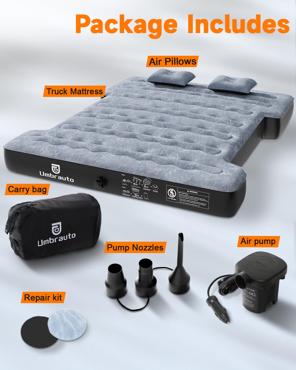 Umbrauto Inflatable Truck Bed Air Mattress for Full Size Short Truck Beds, 5.5-5.8ft, with Pump & Carry Bag. Perfect for Outdoor Adventures
