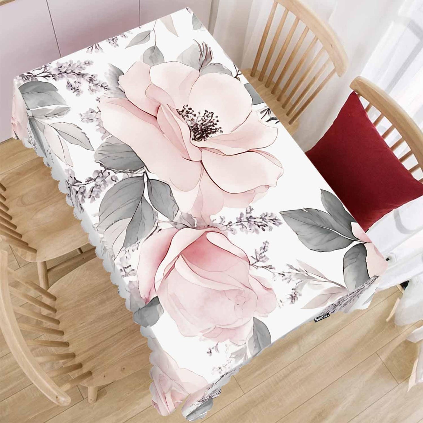 Beabes Rose Tablecloth for Rectangle Tables Bloom Rose Peony Flowers Picnic Table Cover Indoor and Outdoor Table Cloth Camping Tablecloths for Dinner Kitchen 52"X70" Pink