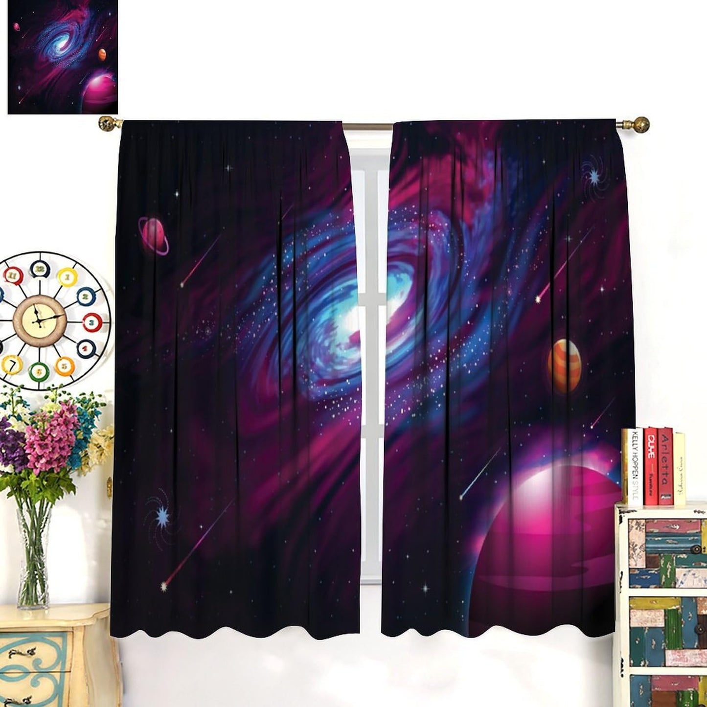 HZOHNAGO Galaxy Curtains Outer Space Stars Mysterious Universe Pattern Print Decor Rod Pocket Window Drapes for Bedroom Living Room 42x45in