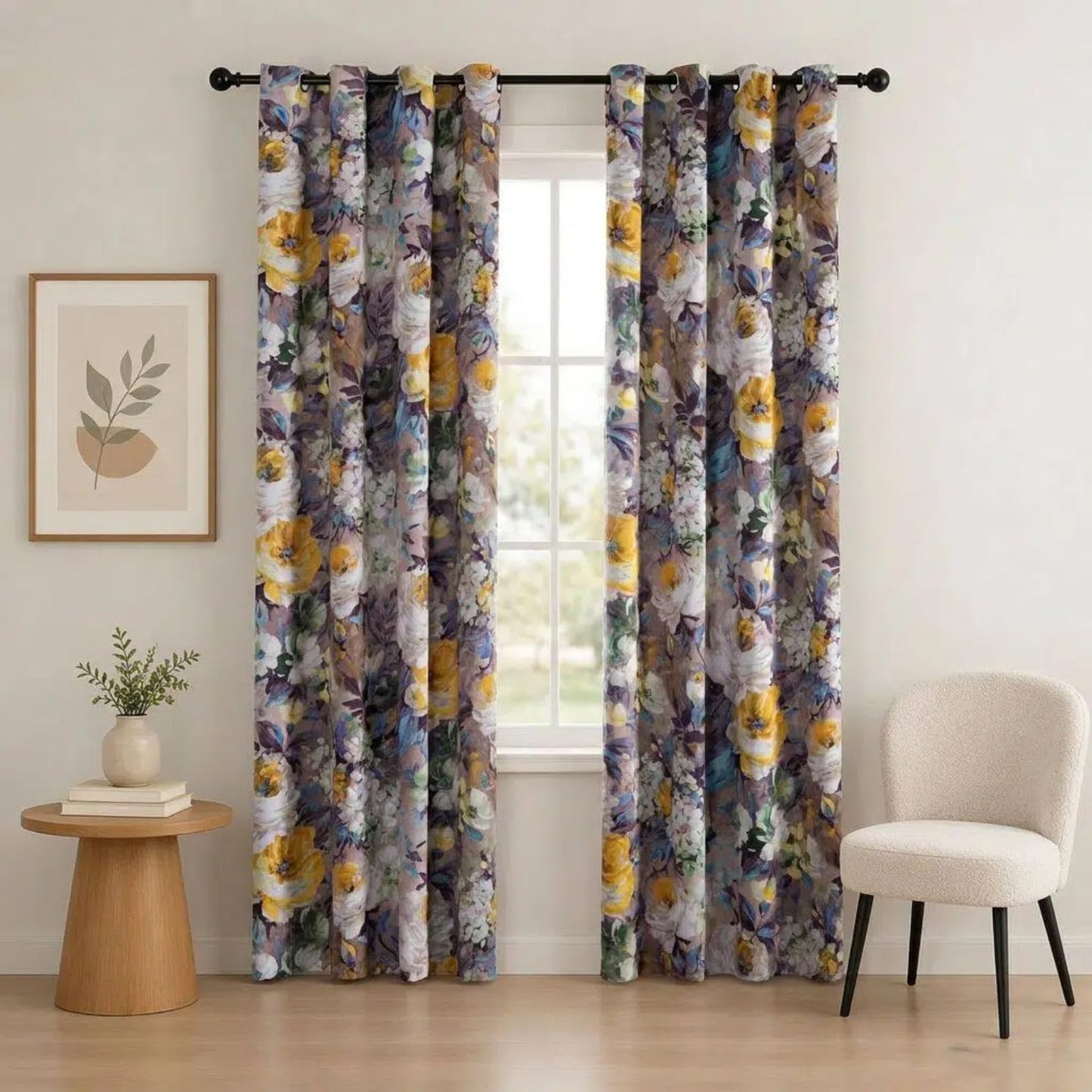 SENEETO Vintage Floral Curtains, Oil Painting Yellow Peony, W52 x L63 Inch