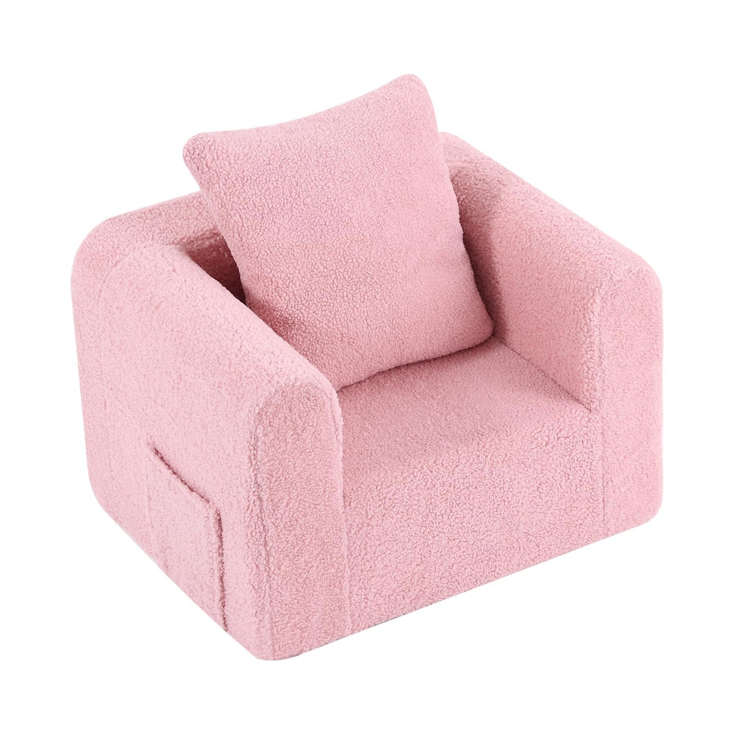 Welnow Kids Sofa with Pillow, Cozy Toddler Chair Soft Foam Seat for Reading, Children's Couch with Armrest Lightweight Comfy Kids Furniture for Bedroom, Playroom for Boys and Girls, Sherpa Pink