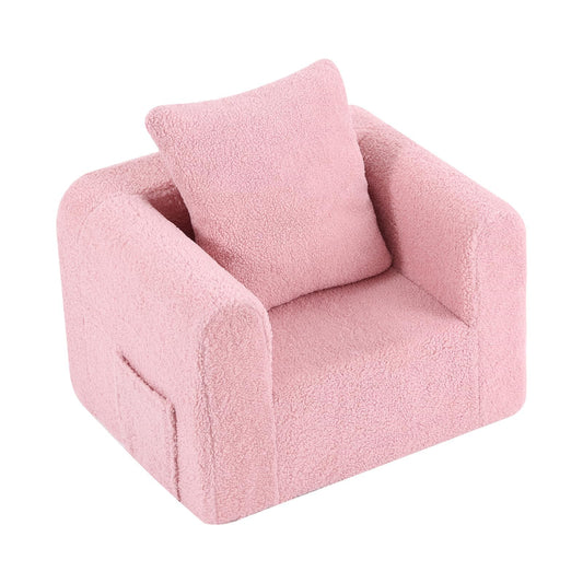 Welnow Kids Sofa with Pillow, Cozy Toddler Chair Soft Foam Seat for Reading, Children's Couch with Armrest Lightweight Comfy Kids Furniture for Bedroom, Playroom for Boys and Girls, Sherpa Pink