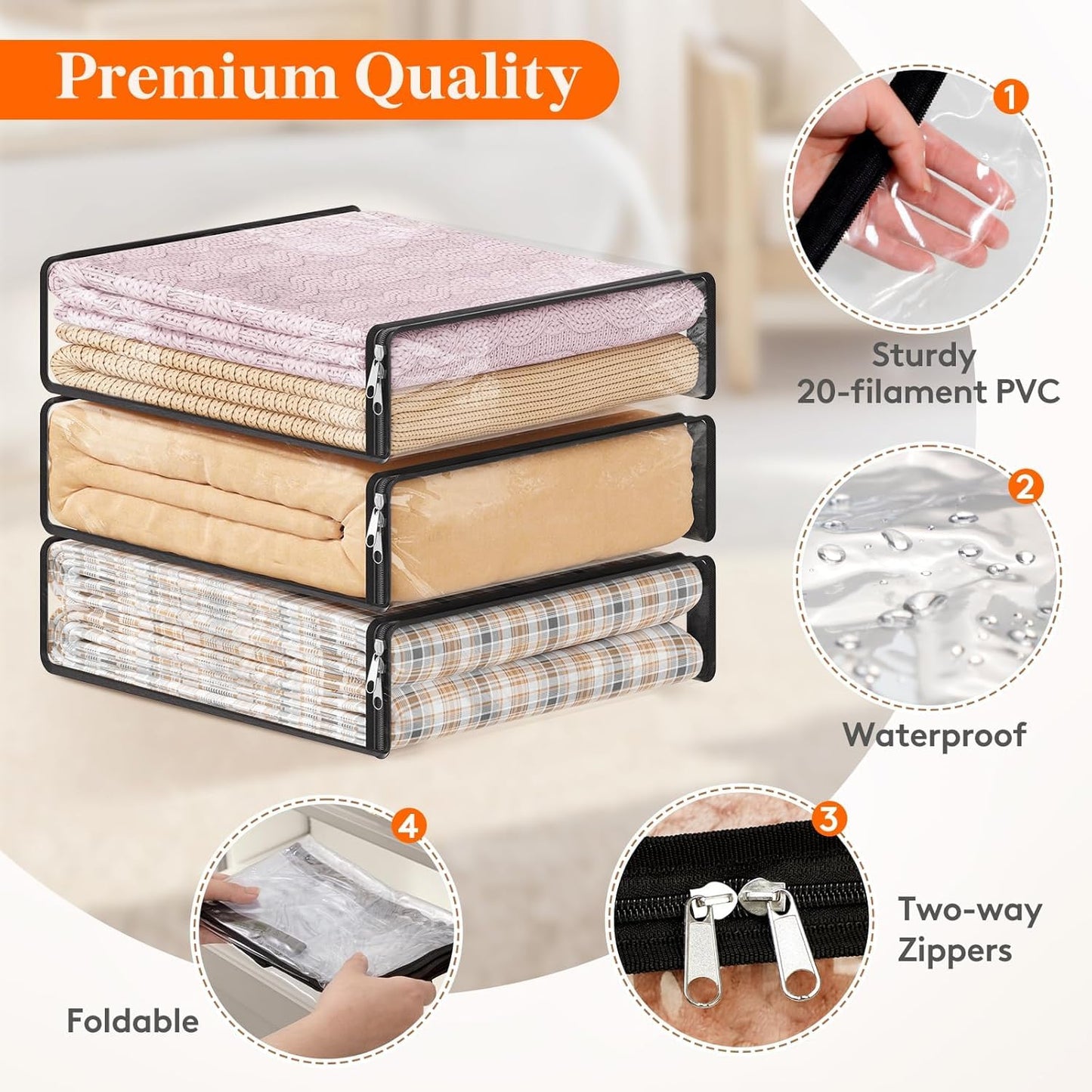 Lifewit 6 Pack 14L and 4 Pack 36L Clear Clothes Storage Bags with Zipper, Plastic Sweater Storage, Vinyl Foldable Blanket Containers Organizers, Moving Bag for Bed Sheet, Clothing
