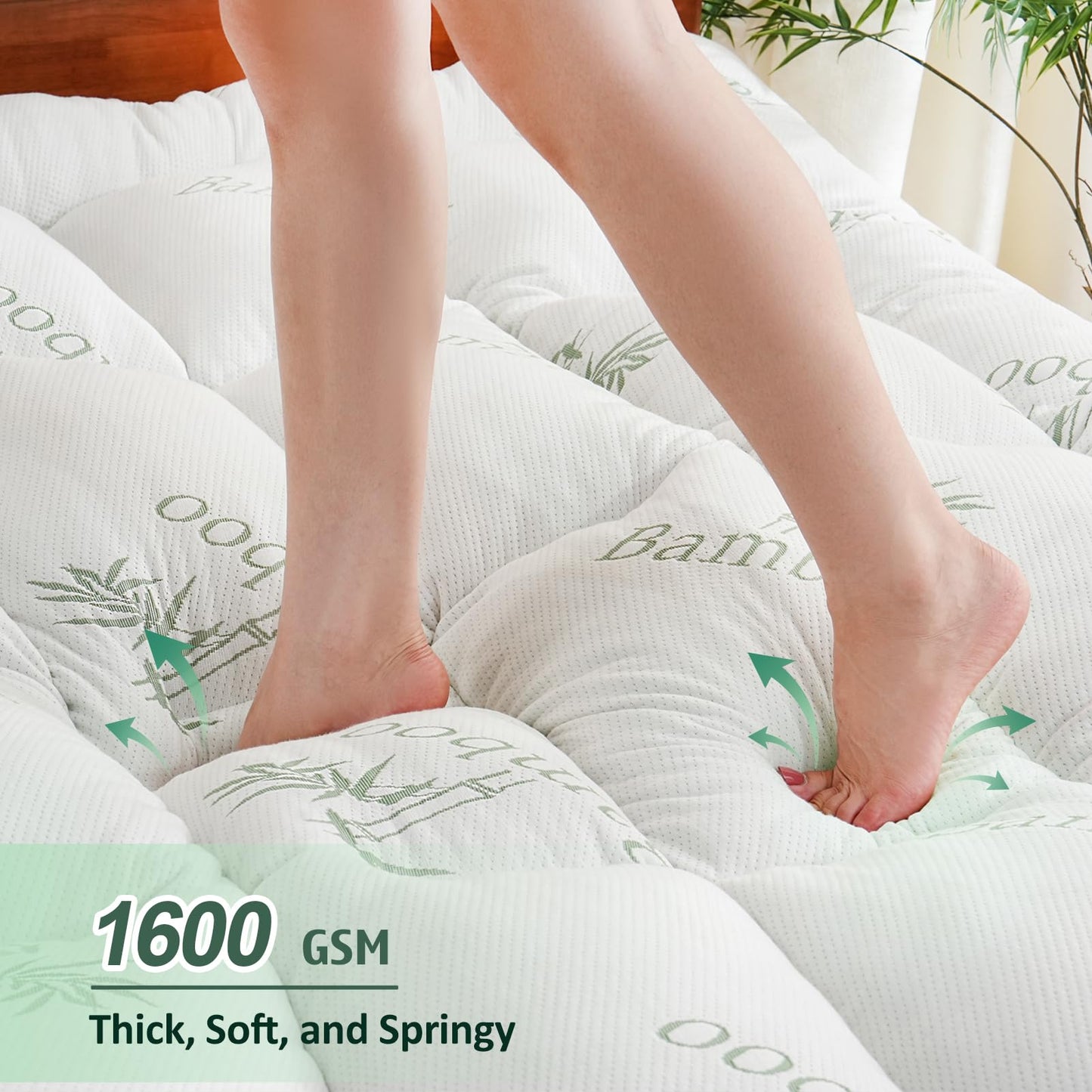 DOWNCOOL 3 Inch Queen Mattress Topper – Cooling Memory Foam Mattress Topper for Back Pain Relief, Breathable Bamboo Viscose Air Layer, 1700 GSM Fill, Deep Pocket Fits 8–21 Inch