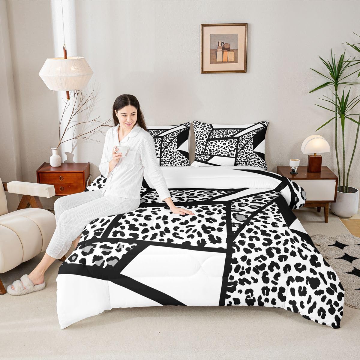 jejeloiu Leopard Print Kids Comforter Set Queen Size Animals Fur Splice Bedding Set Cheetah Duvet Quilt for Kids Boys Girls Bedroom Decor Microfiber Ultra Soft Breathable
