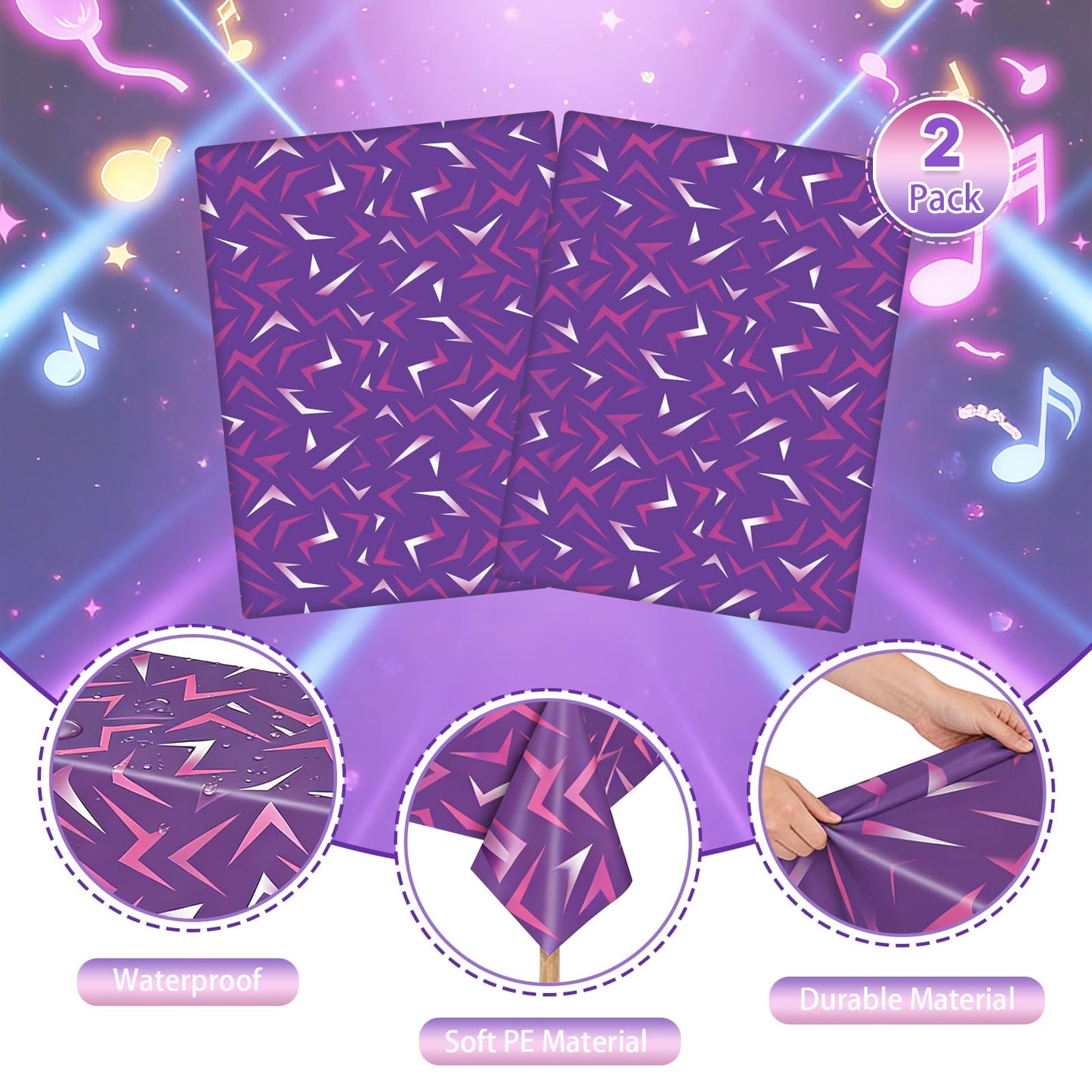 ORNALES 2Pcs Demon Hunters Birthday Tablecloth Decorations, 54 x 108 inches, Purple Lightning Pattern Disposable Plastic Tablecloths for Movie Kids’Party Birthday Bachelor Party Supplies(Purple)