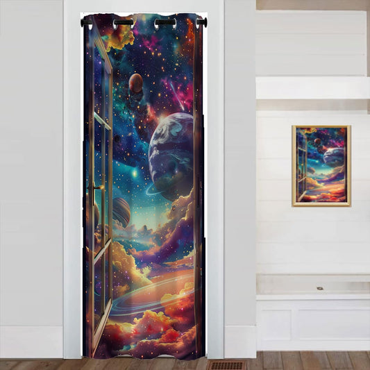 Chaohuan Space Fantasy Door Curtain, 3D Windows Colorful Galaxy Planets Stars Room Divider Curtain for Kids Boys Girls Teens Bedroom Living Room Closet 1 Panel 34" W X 80" L