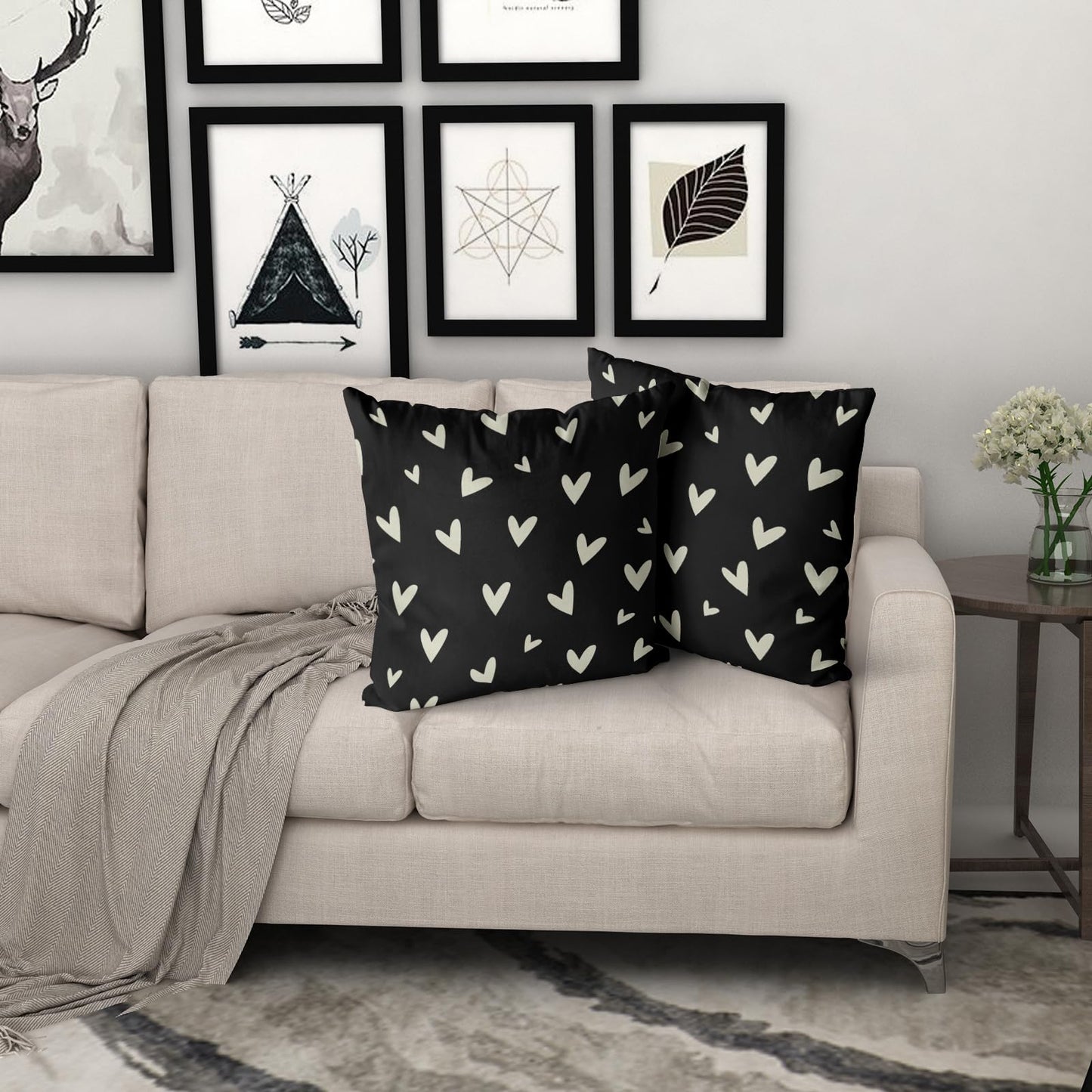 Valentines Pillow Covers 18x18 Set of 2 Black Love Heart Holiday Decorative Throw Pillows Romantic Valentine Day Themed Gifts Pillowcase Cotton Square Cushion Cover Decor for Home Couch Bed Soft