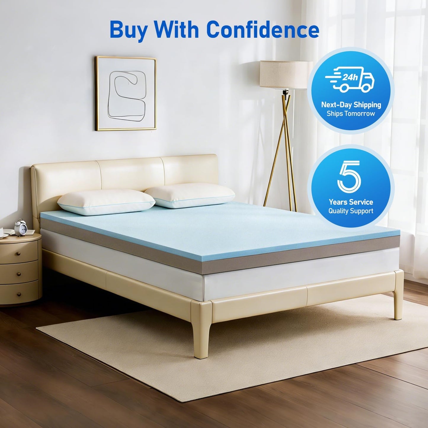 Firm Mattress Topper Queen 4-Inch: Dual Firmness Medium Firm & Firm Mattress Pad, High Density Memory Foam for Back Pain Relief, Cooling Breathable Thick Bamboo Gel, CertiPUR-US Certified, 80x60