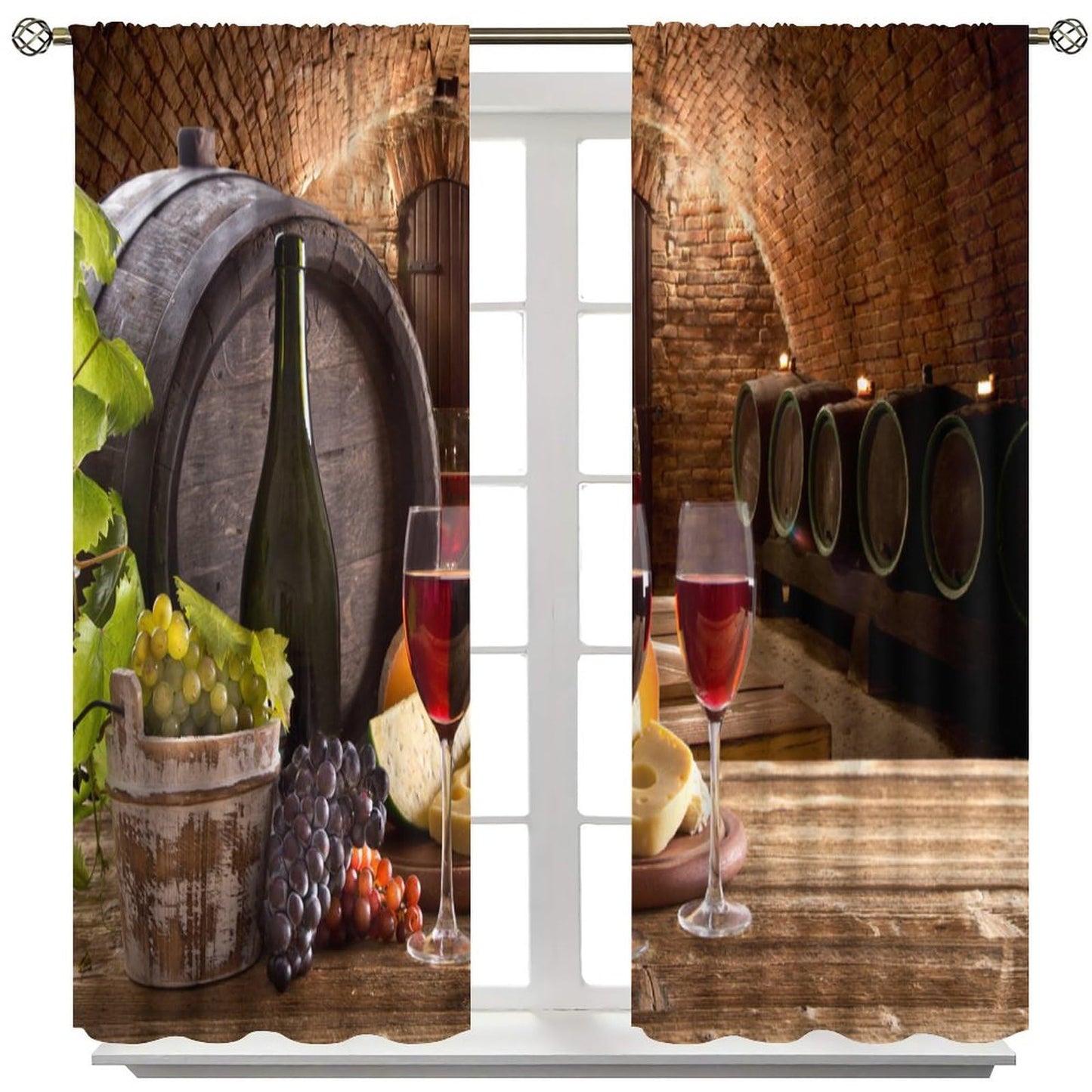 JADERYS Wine Curtains Tasty Red Wine Wooden Cask Bedroom Living Room Kitchen Blackout Rod Pocket Decoration Window Drapes 2 Panels W21xL45in