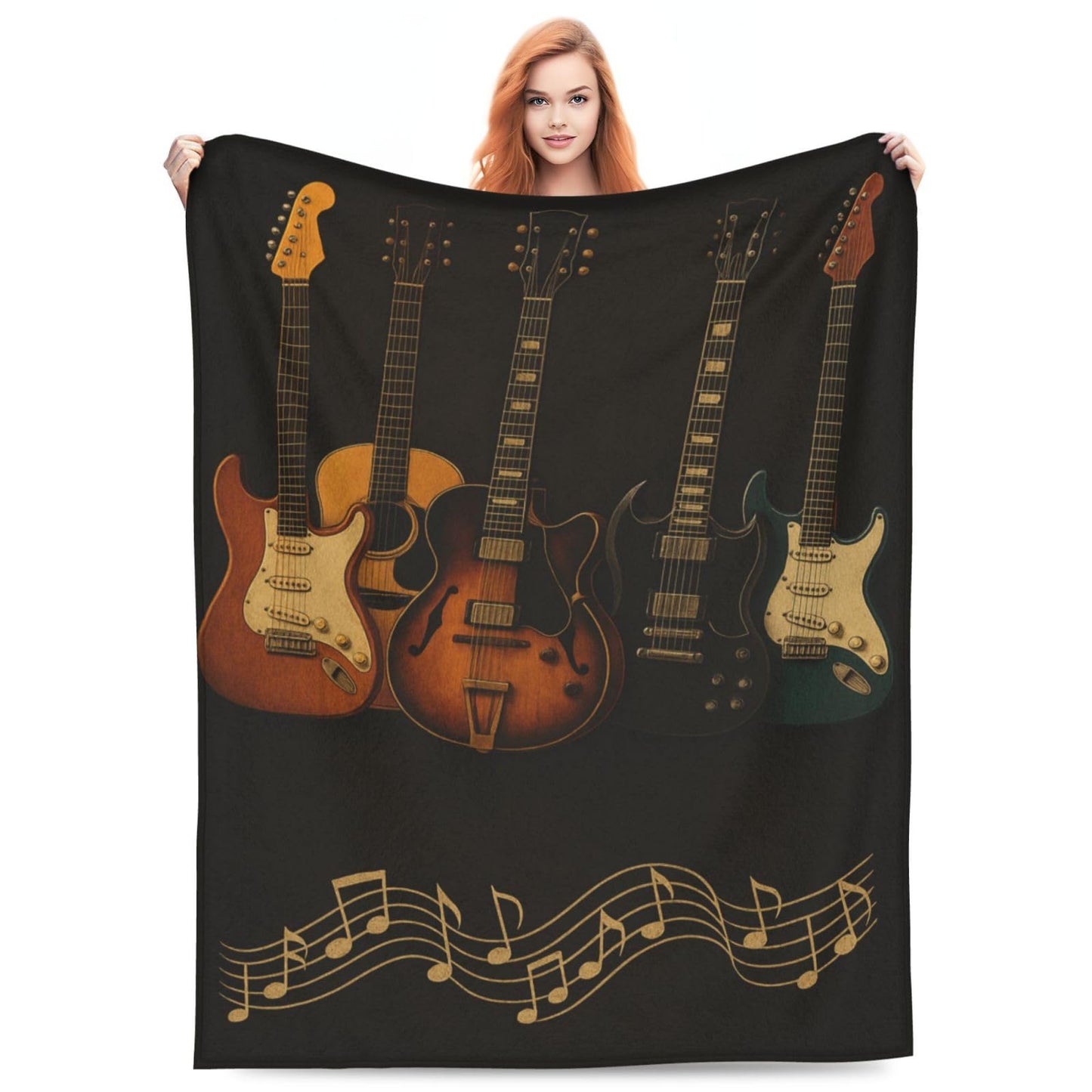 PXLNJHO Guitar Blanket Gifts for Women Men Adults Musical Lovers, Music Note Plush Fleece Throw Blankets, Cozy Soft Warm Bedding Decor for Sofa Living Room Travel 50"x60"