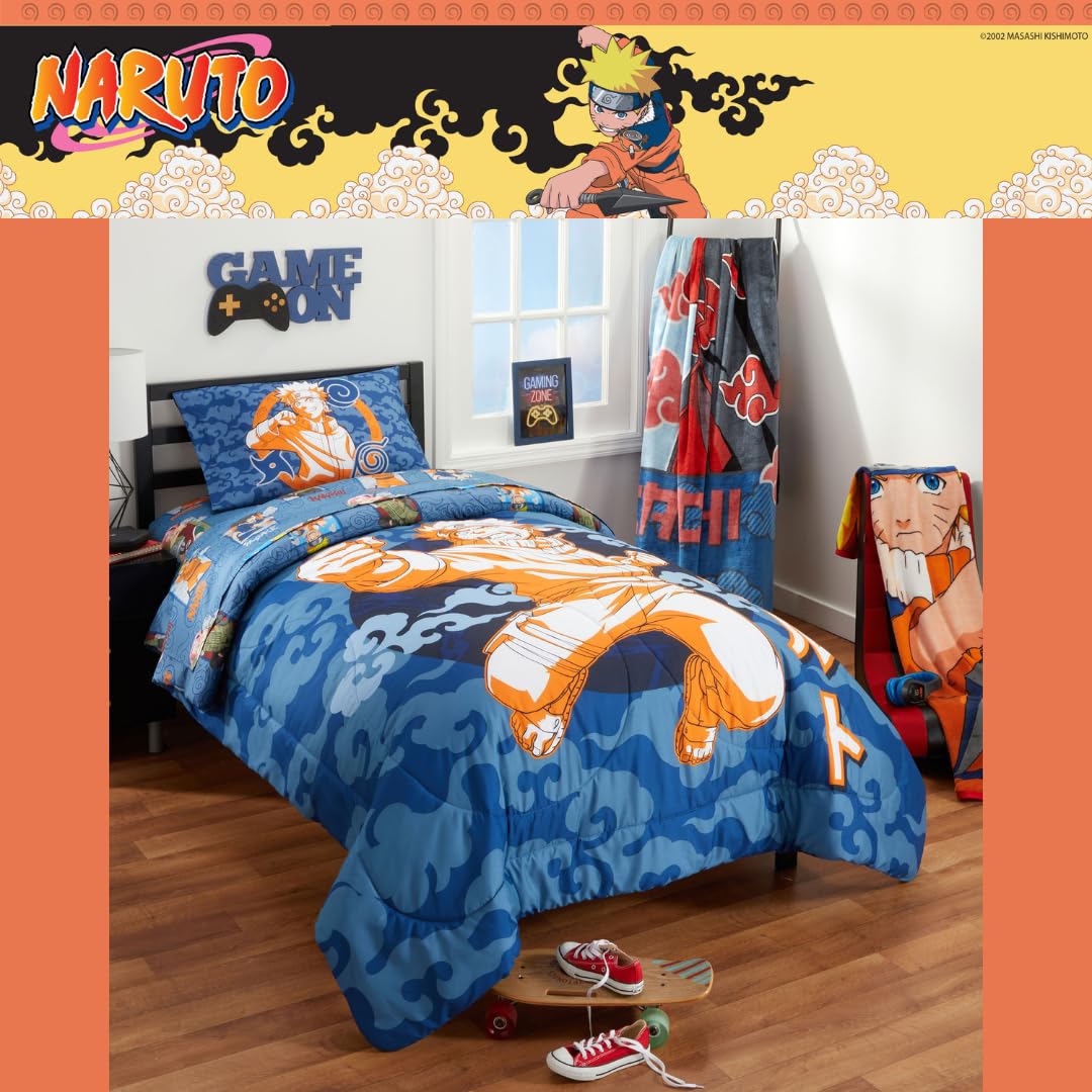 Naruto Anime Kids Bedding Super Soft Cozy 2 Piece Microfiber Reversible Comforter & Pillowcase Set, Twin/Full (Officially Licensed Product) By Franco
