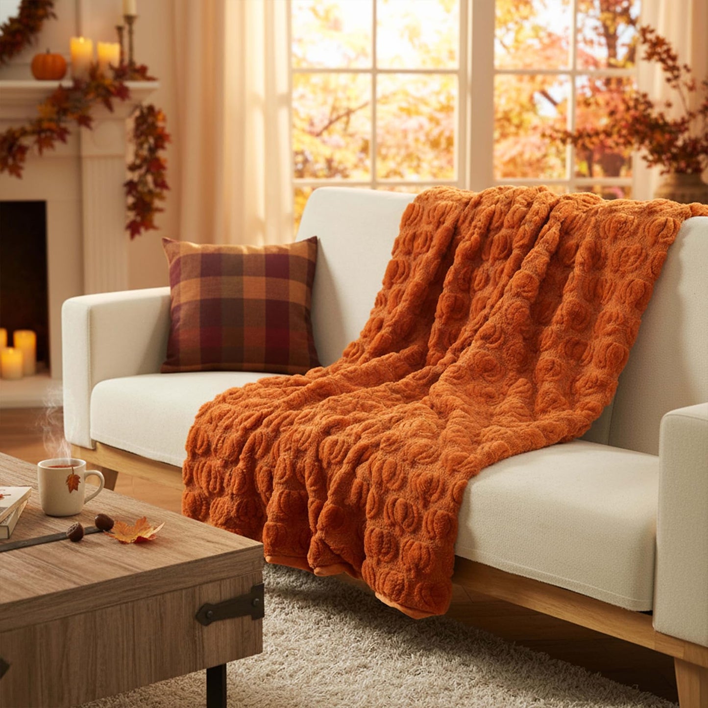 Tegeme Throw Blanket Throw Blanket 50" x 60" Dutch Velvet Faux Rabbit Fur Decorations Cozy Soft Lightweight Gift for Home Living Room Couch Sofa Bed(Rust)
