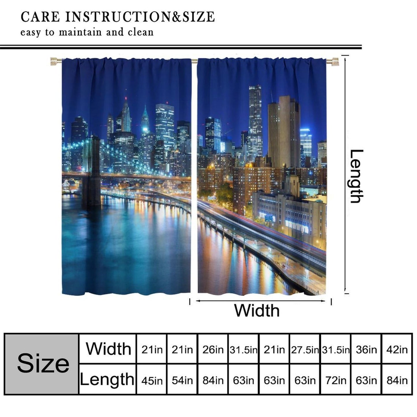 YSWOW City Landscape Blackout Curtains New York City Manhattan Night Skyscrapers Art Printed Window Drapes for Bedroom Living Room Decor Fabric 2 Panels 42x45 Inch 30% Shading Rate