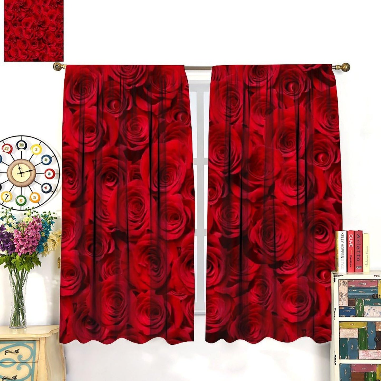 Nsbul Rose Flower Curtains, Romantic Timeless Luxury Floral Romantic Love Valentine Decor Window Drapes for Girls Women Bedroom Living Room Decoration, 42" W X 45" L (No Blackout)