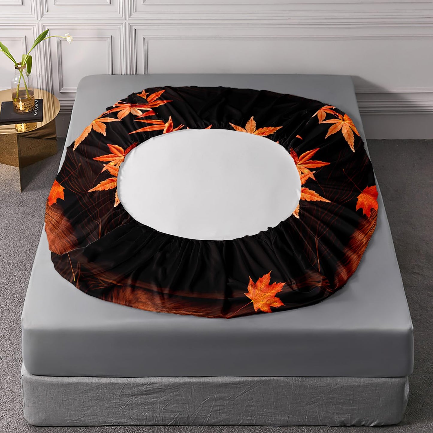 AILONEN Fox Fitted Sheet Set Twin Size, Autumn Maple Leaves Orange Animal Bed Sheet Set,Cartoon Fox Sheets Set for Kids Boys Girls,3 Pieces, 1 Fitted Sheet and 2 Pillowcases