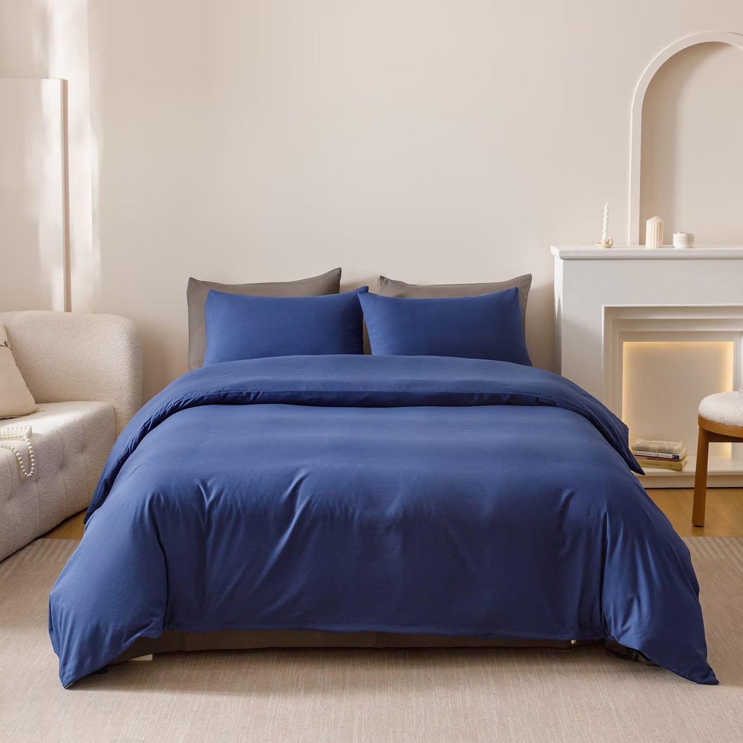 Luxlovery Royal Blue Comforter Set Queen Women Men Solid Comforter Bright Blue Bedding Set Fluffy Soft Breathable Blanket Quilts with 2 Pillowcases for Queen Bed