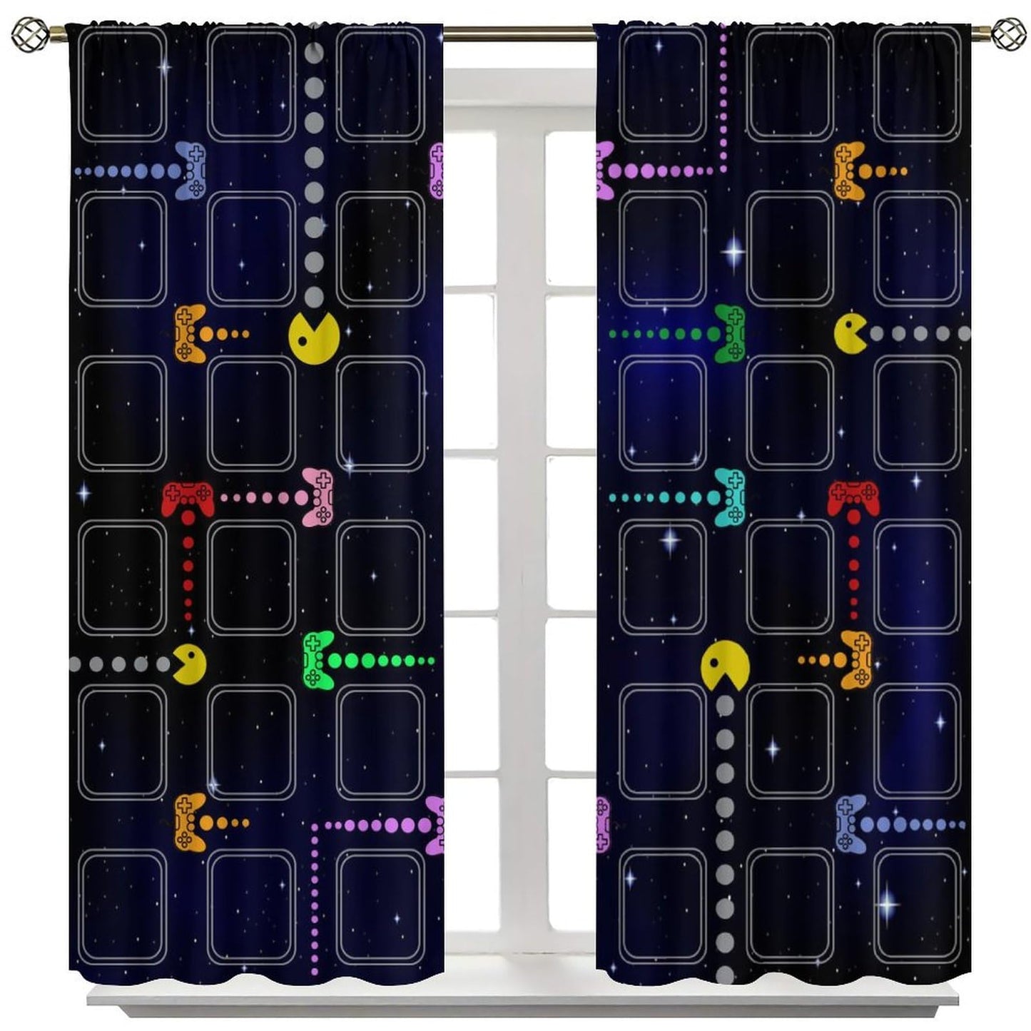SENRUEGT Gaming Curtains for Boys Game Room Decor,Gamer Curtains for Teens Kids Star Universe Plaid Game Controller Print Window Treatments for Playrooms Bedroom 42x45 Inch, Style-2