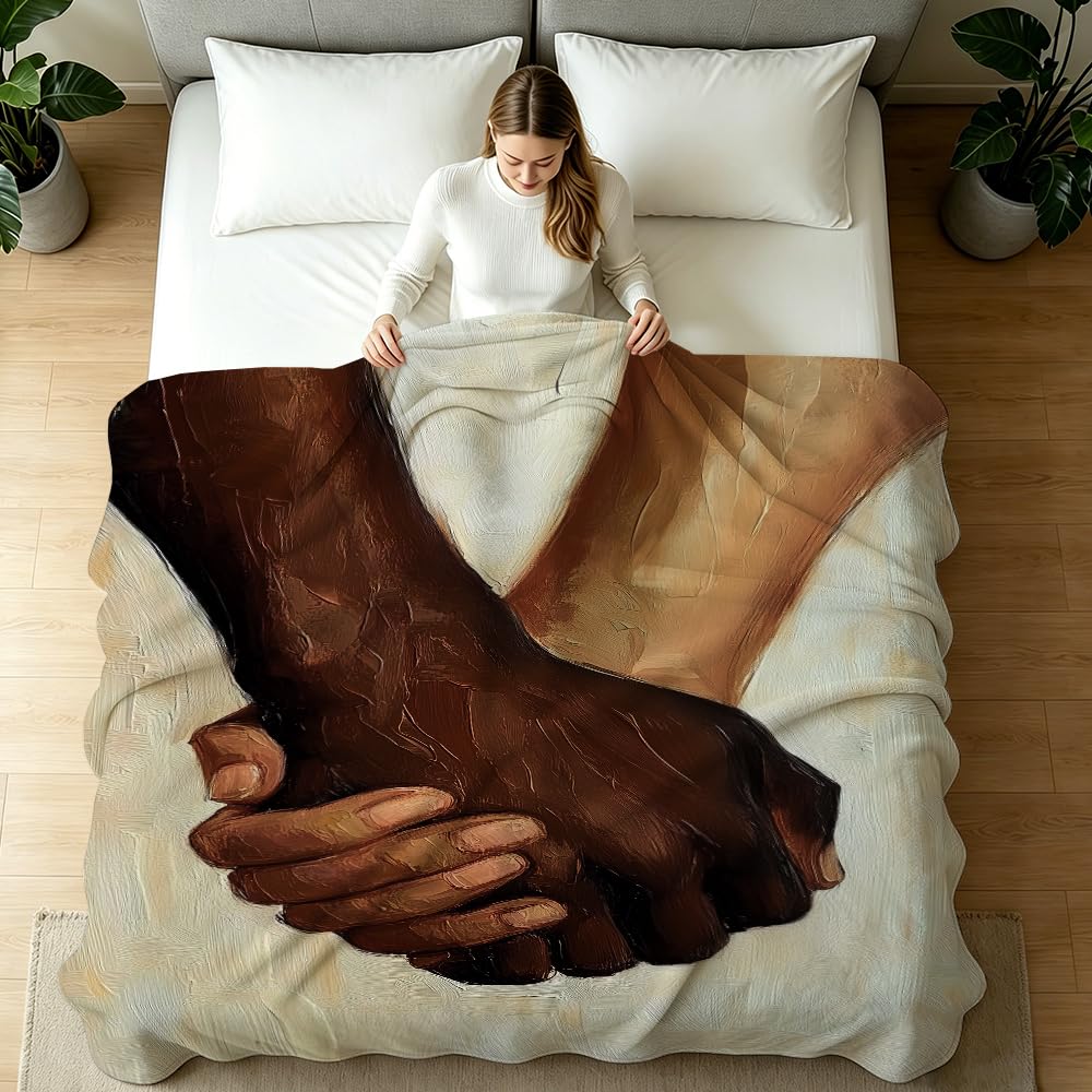 HUNXIAOJ African American Throw Blanket Black Love Decor African American Gifts for Girls Black Couple Bedding Warm Soft Flannel for Sofa Couch (49in x 59in)