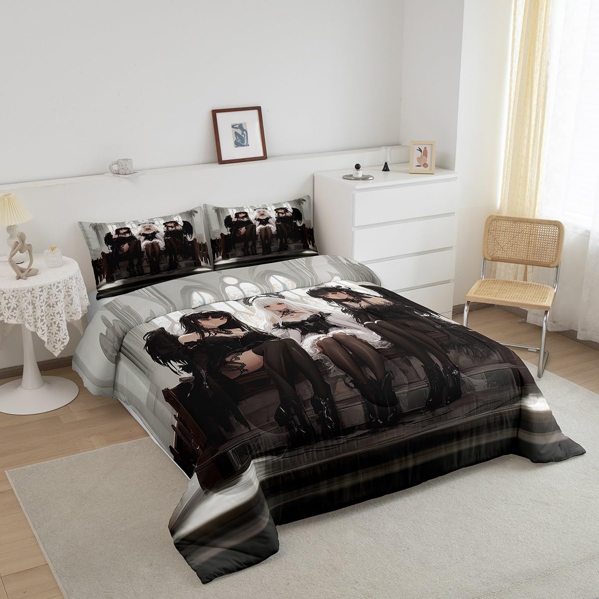 Erosebridal Japanese Anime Full Size Bedding Set, Anime Girl Comforter Set Kawaii Japanese Style Duvet Insert Cartoon Japan Animation Quilt for Boys Youth Teens Adult Women Bedroom Decor