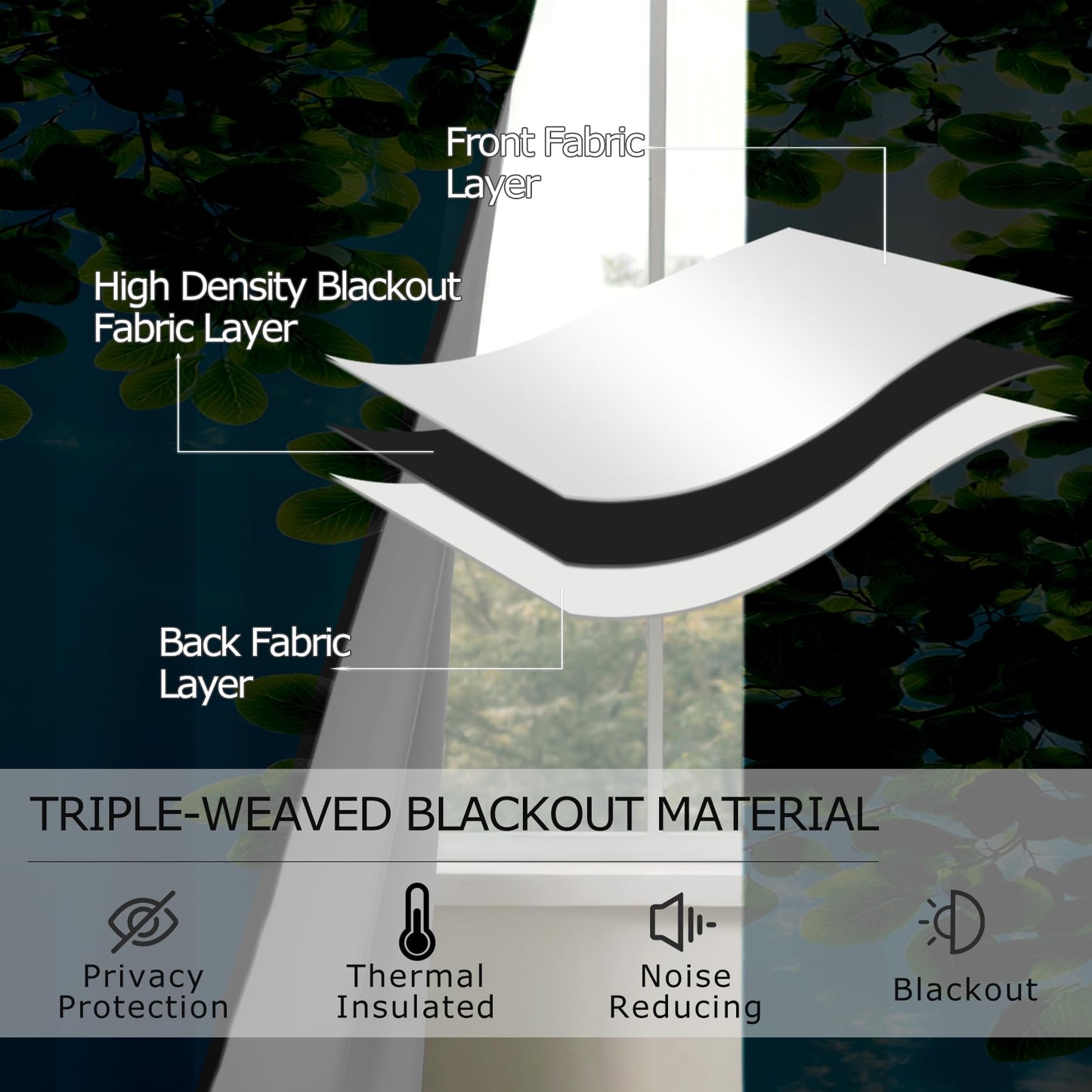 Solvivae Tree Black Out Curtains 63 Inch Long, Blue Sky Green Tree Nature Landscape Curtains for Bedroom Living Room, Room Darkening Thermal Insulated Grommet Drapes, Patterned Window Treatments