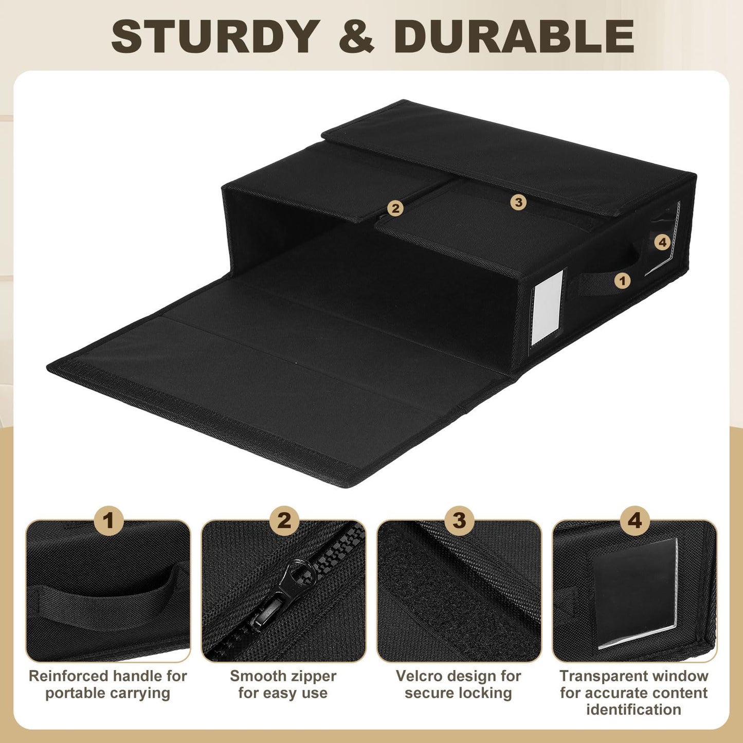 uxcell 4 Pack Bed Sheet Organizers and Storage with Handle, Foldable Bedding Duvet Cover Set Organizer Storage Closet and Under Bed Storage Containers, Black