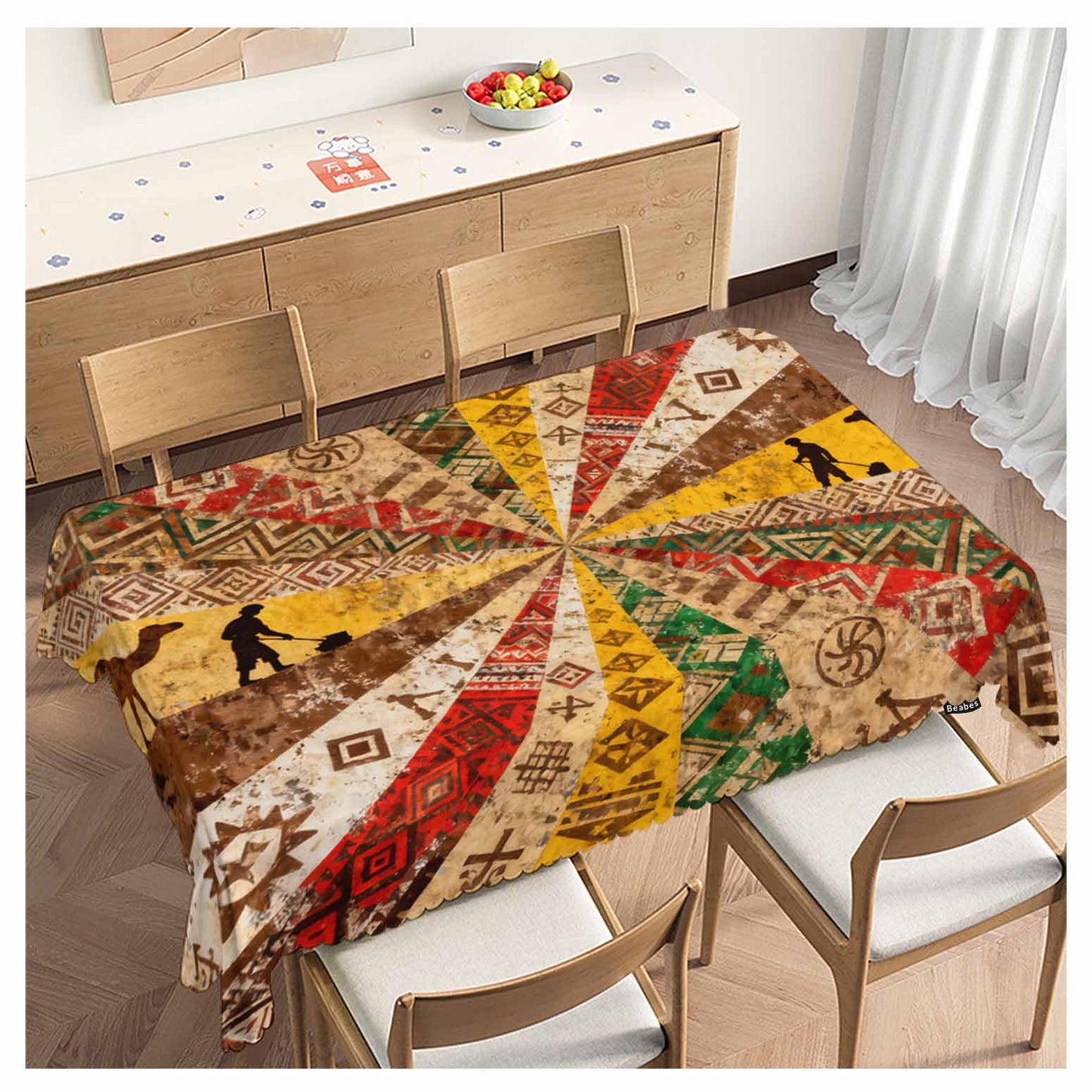 Beabes Decorative Rectangle Tablecloth 52"X70" African, Ethnic African Geometric Patchwork Grunge Wrinkle Free Table Cover Picnic Table Cloths for Parties Weddings Kitchen Tablecloth