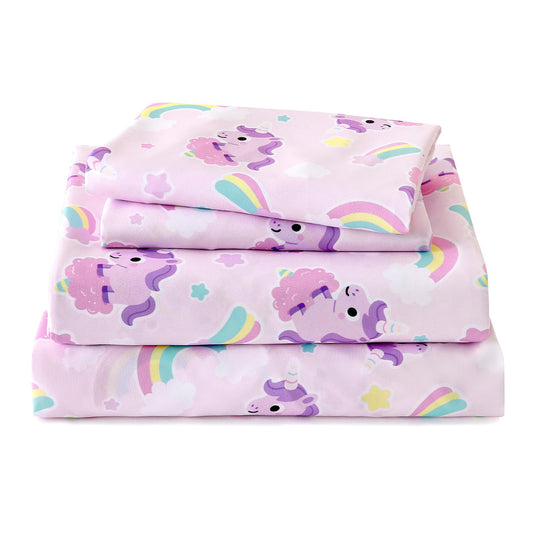 LONAVA Twin Sheet Set Kids - 3 Pieces Soft Microfiber Cartoon Style Bedsheets for Boys Girls Teens, Oeko TEX, Breathable Deep Pocket Sheets (Purple Unicorn)
