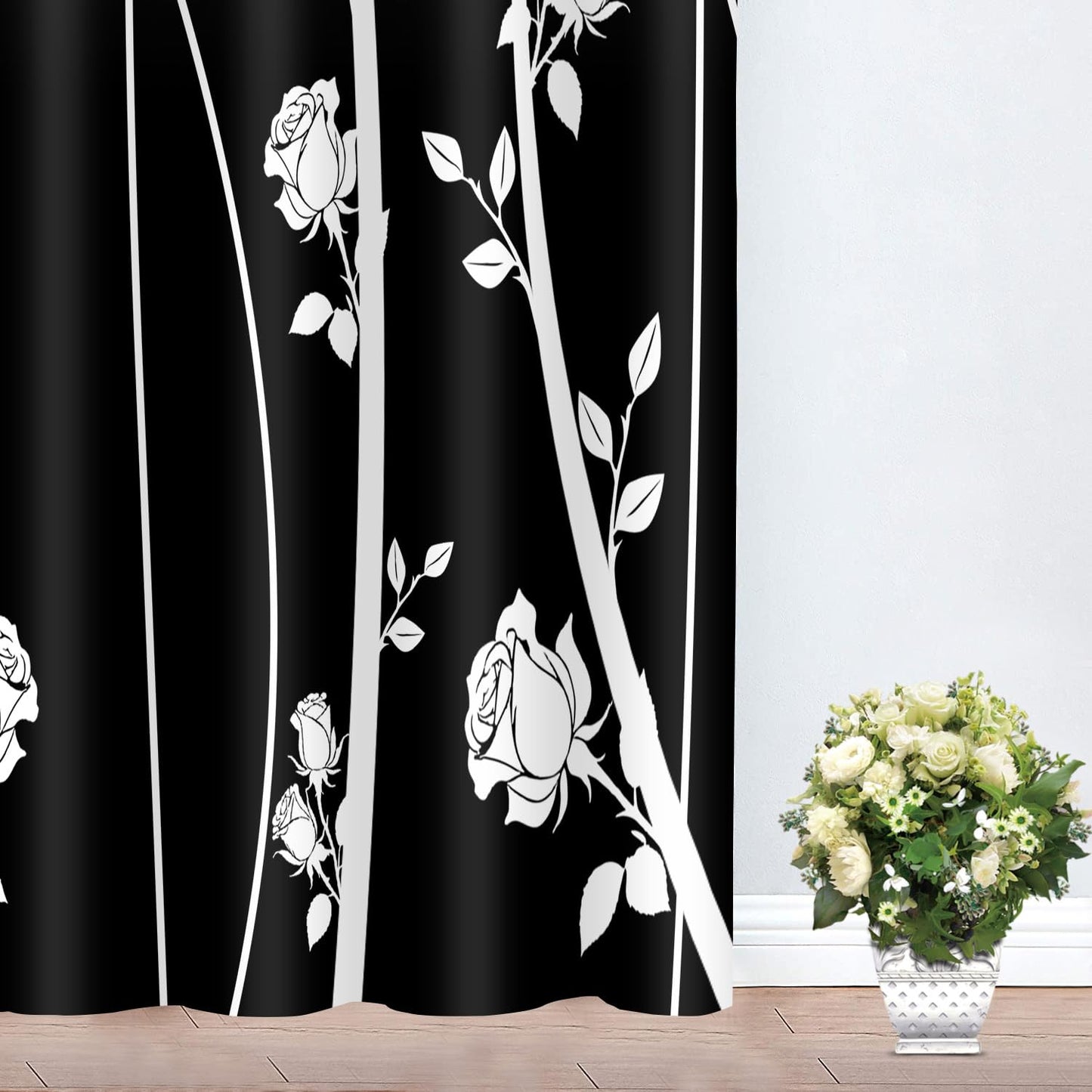 LshyMn Gradient Blackout Curtain 52x84 Inches Modern Farmhouse Floral Rose Pattern Printed Curtains for Living Room Bedroom Office Window Decoration（Black） CLLSMN315