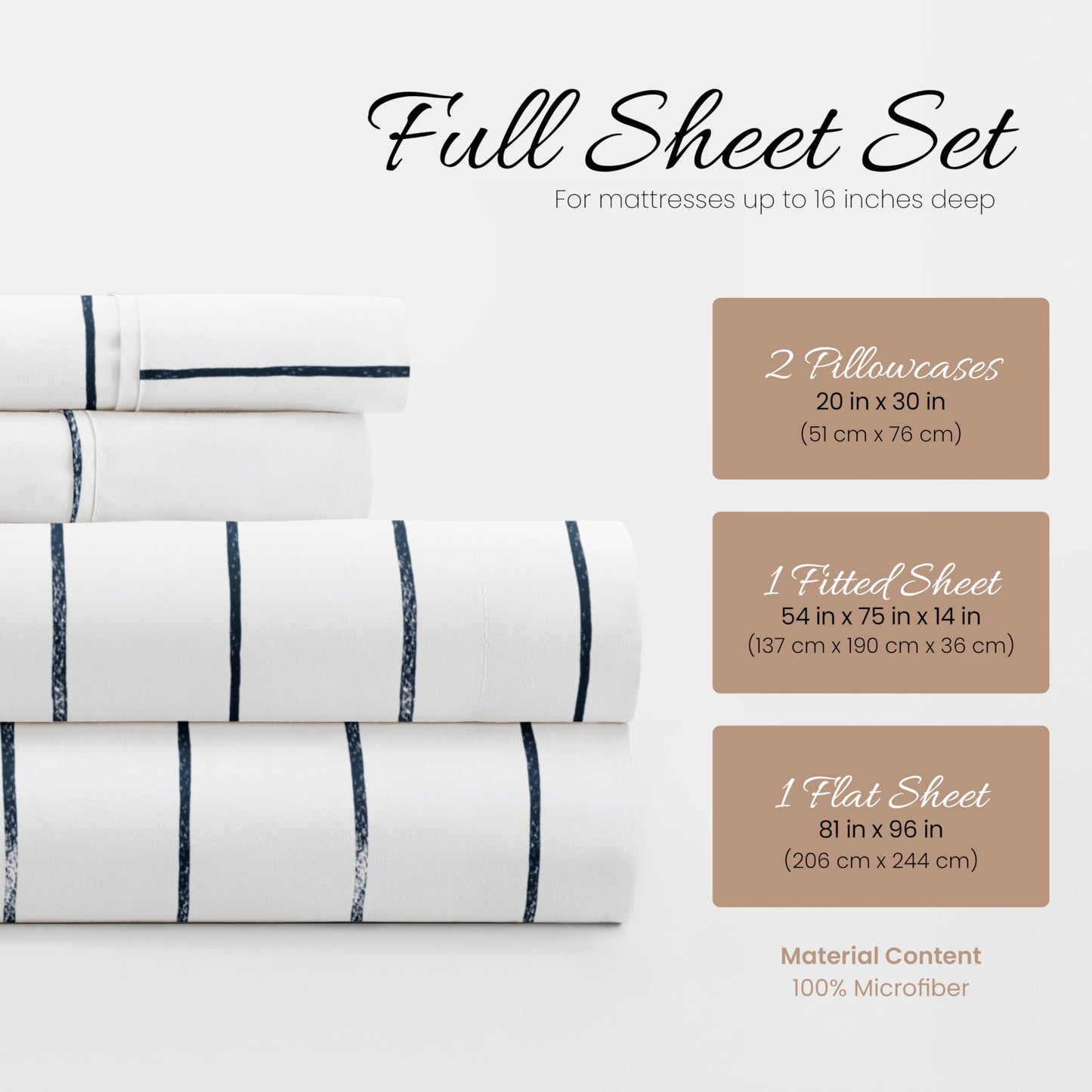 Linen Market 4 Piece Full Bedding Sheet Set (Navy Blue Stripes) - Sleep Better Than Ever with These Ultra-Soft & Cooling Bed Sheets for Your Full Size Bed - Deep Pocket Fits 16" Mattress