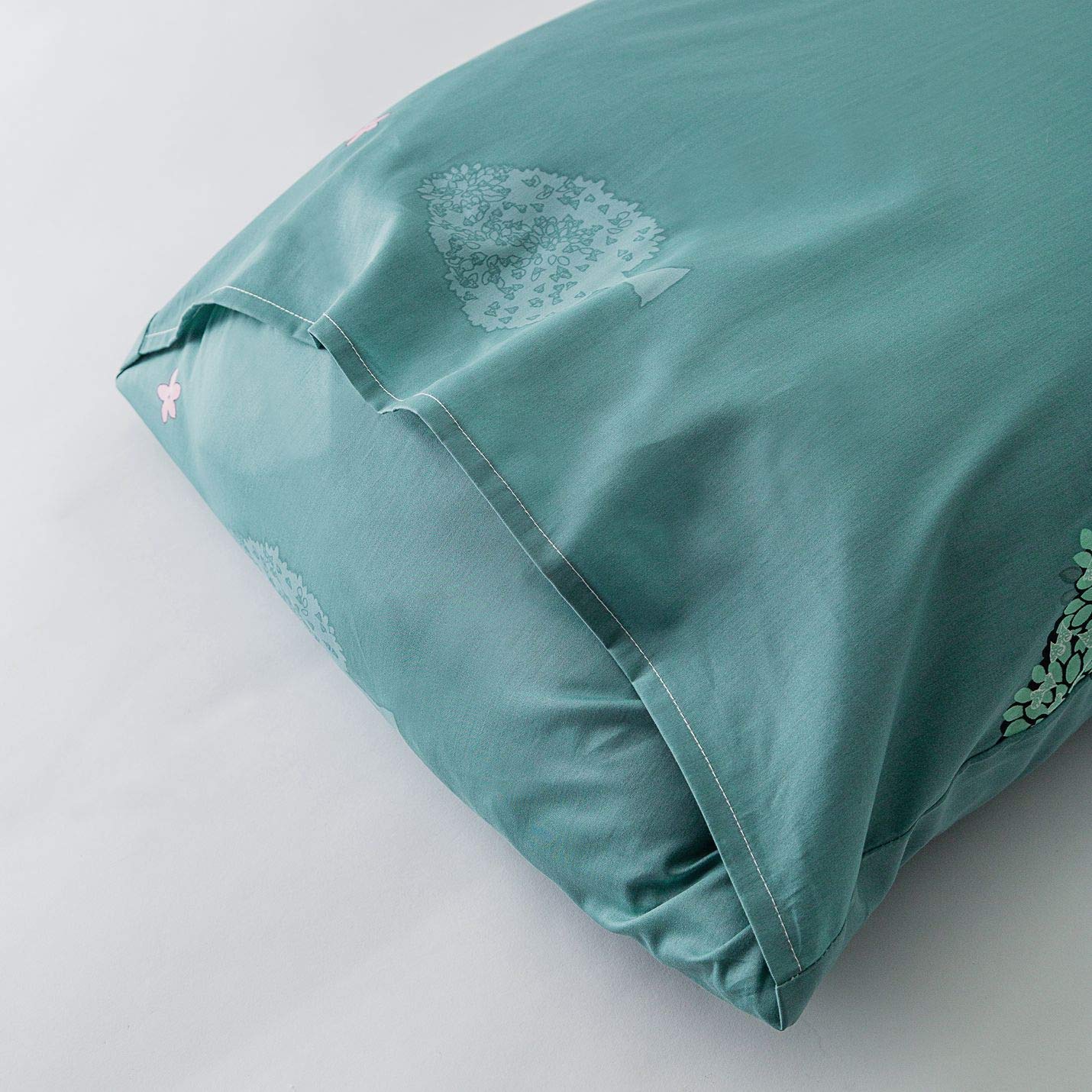 YuHeGuoJi Botanical Duvet Cover King 100% Egyptian Cotton 3 Pcs Set 1 Teal Green Tree Leaves Duvet Cover with Zipper Ties 2 Pillowcases Green Forest Plant Floral Bedding Set Soft