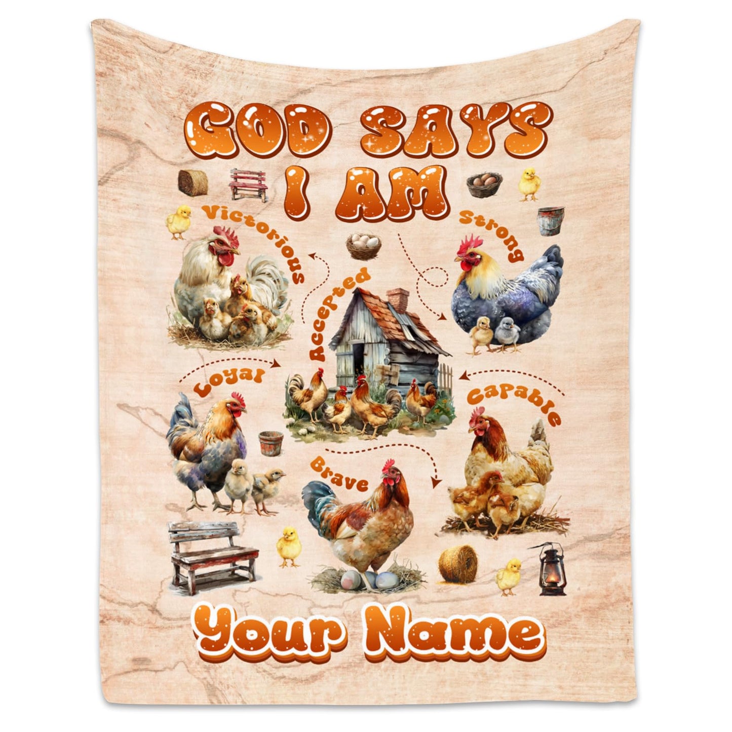 Custom Chicken Blanket with Name, Chicken Gifts for Women & Kids, Inspirational Fleece Throw Blanket, 50"x60"