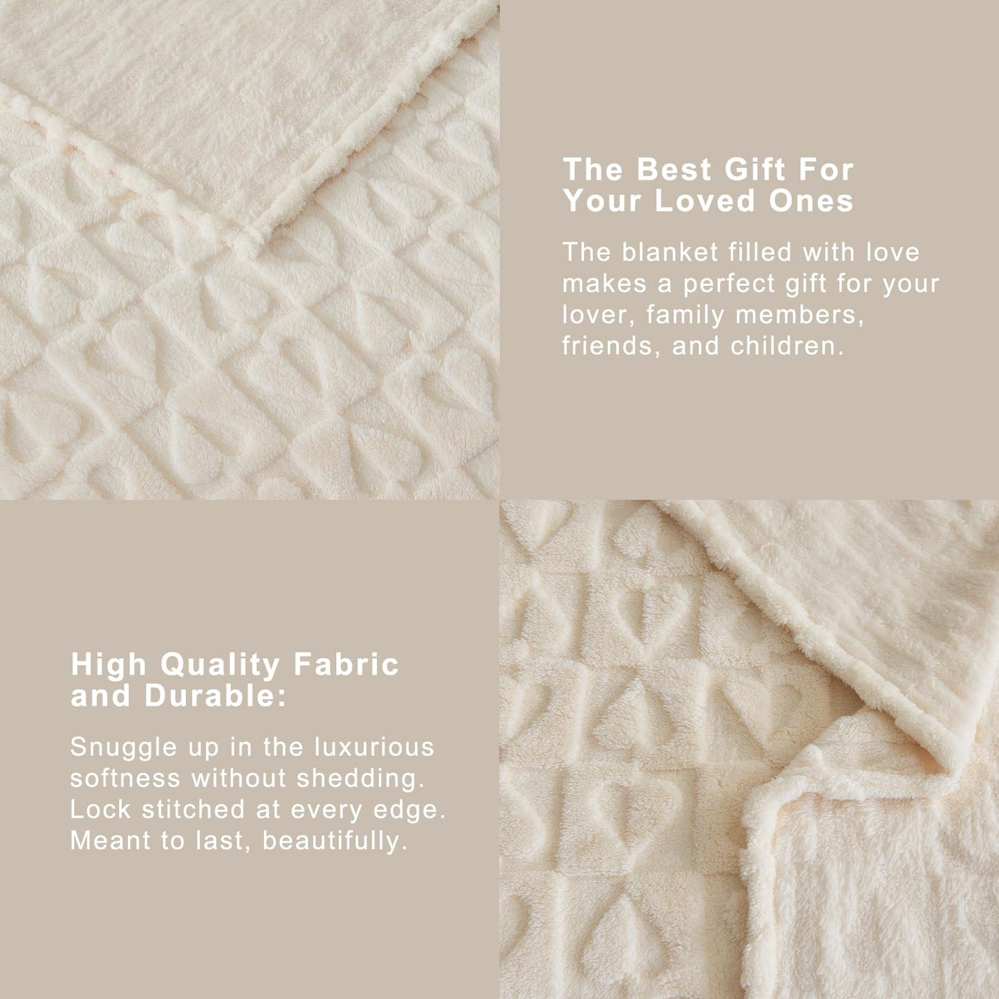 GIOKARNNA Beige Cute Throw Blankets with Heart Checkered Throw Blanket for Lover Mom Gifts Valentines Day Blanket Love Blanket, 60x80 Inches, 300GSM