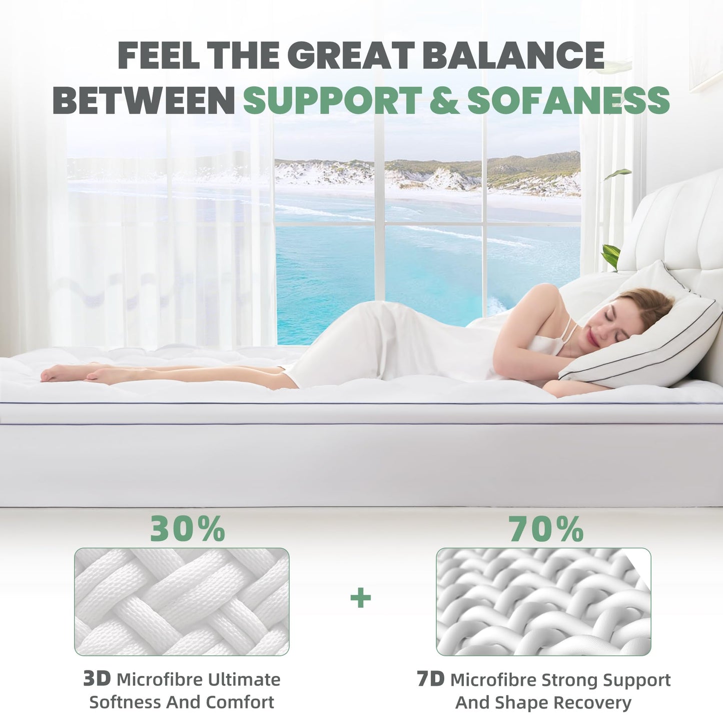 BDEUS Twin Mattress Pad, Extra Thick 1450GSM Mattress Topper, Four Leaf Clover Soft Mattress Protector Cover with 21" Deep Pocket for Back Pain Relief, 3D+7D Down Alternative Fill Overfilled, White
