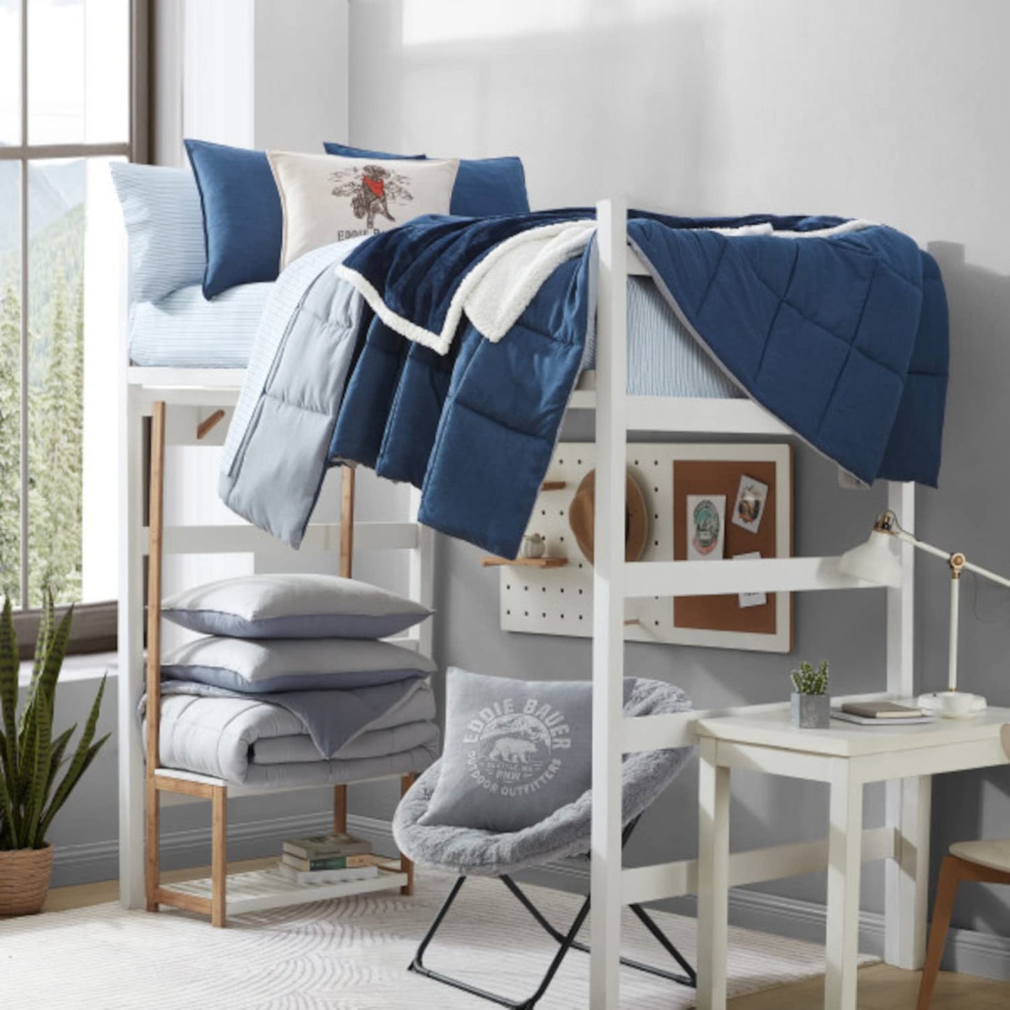 Eddie Bauer - Twin Sheet Set with Fitted Sheet & Pillowcase, 100% Cotton Percale Bedding, Crisp & Cool, Dorm Room Essentials, Ticking Stripe Light Blue