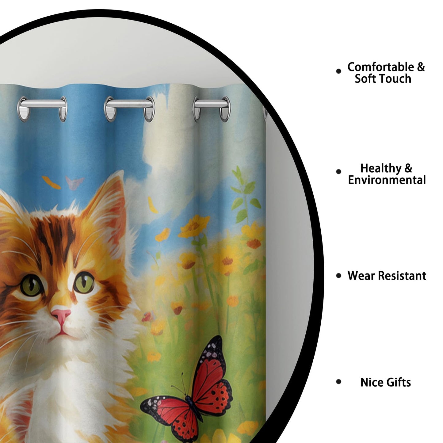 AILONEN Kids Cute Cat Window Curtain,Kawaii Kitten Curtain Tiers for Bedroom,Cat Lover's Animal Sunflower Design Window Treatments Drapes for Kids Girls, 42" W x 63" H (2 Panels)