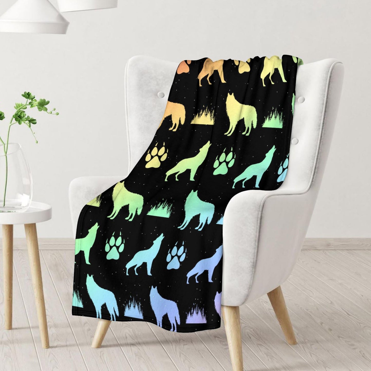 Wolf Blanket Gifts - 40"x50" Cute Throw Blanket for Adults Kids - Rainbow Soft Plush Throws for Couch & Travel