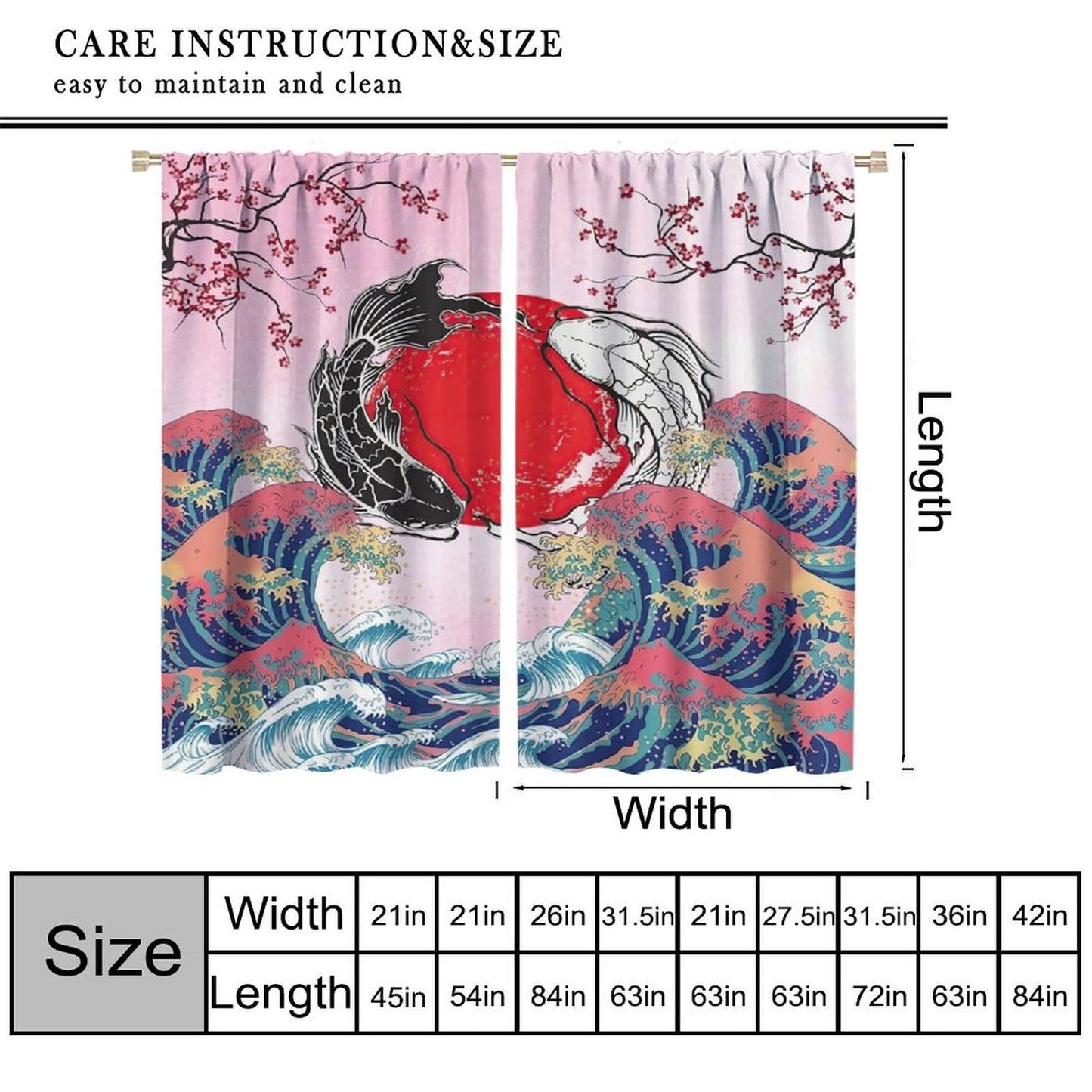 AuiMzoo Japanese-Style Blackout Curtains for The Bedroom; Living Room Window Treatments Featuring A Koi Fish and Wave Pattern42X45 Inch